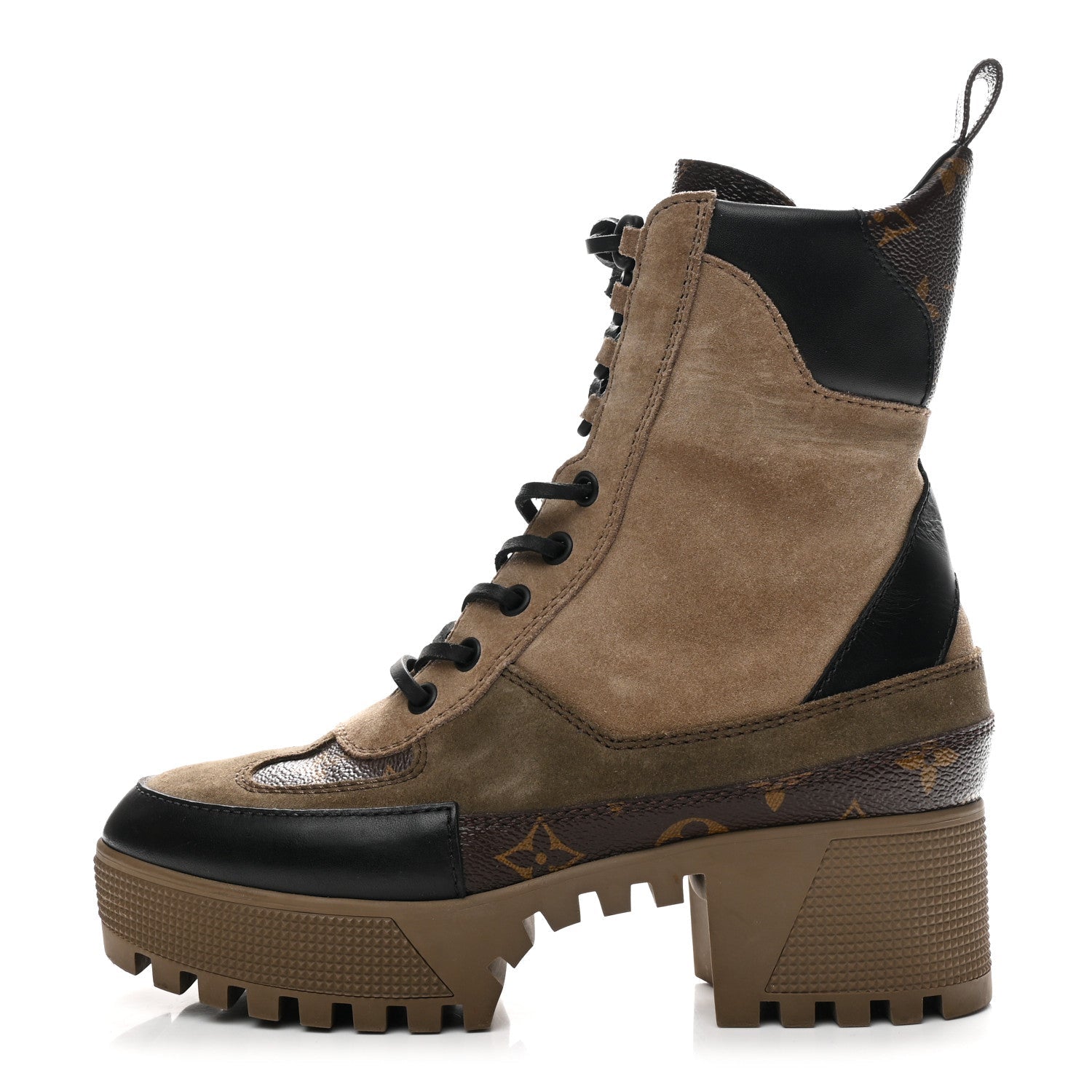 Suede Calfskin Monogram Laureate Platform Desert Boots 36 Taupe