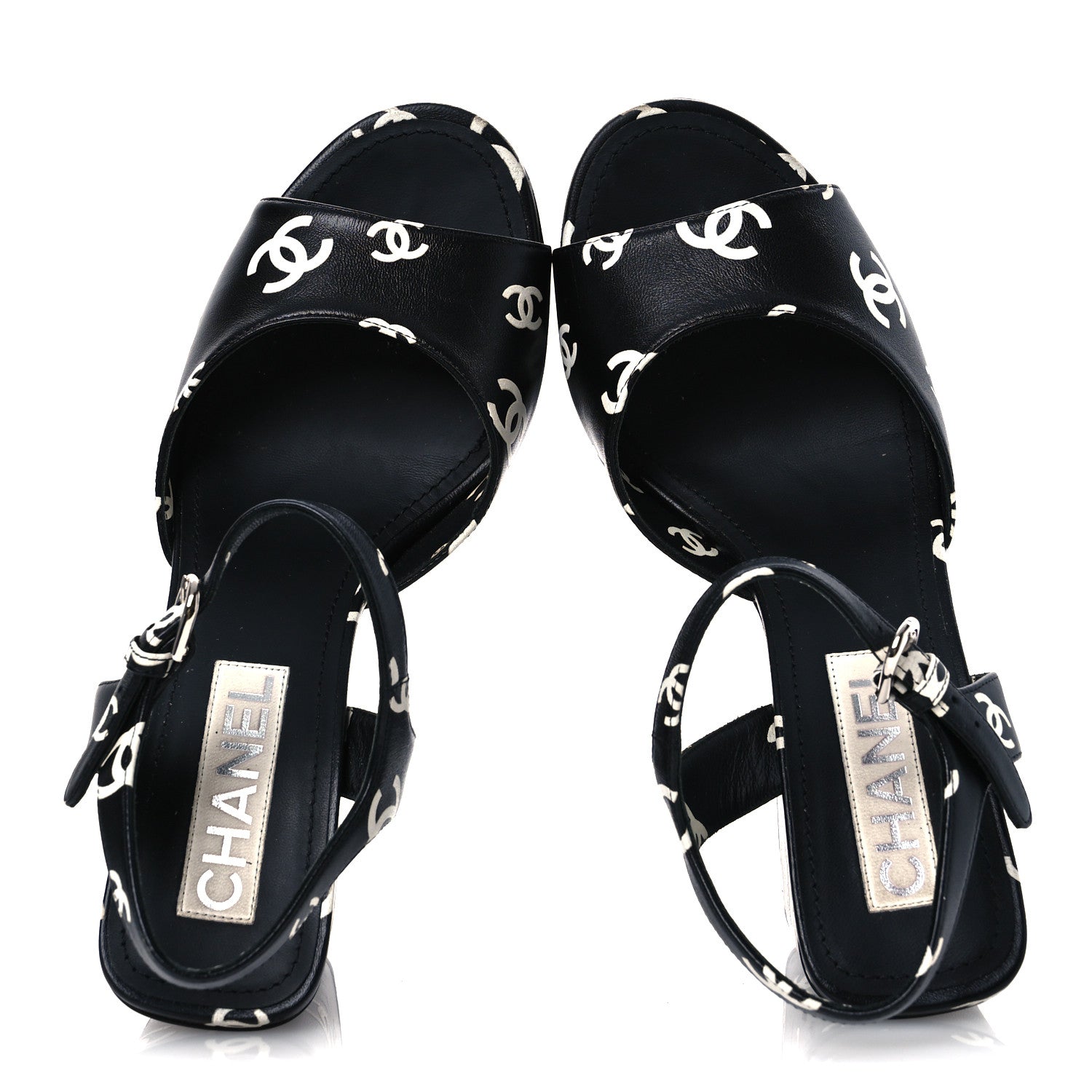 Printed Lambskin Coco Beach Platform Sandals 39 Black White