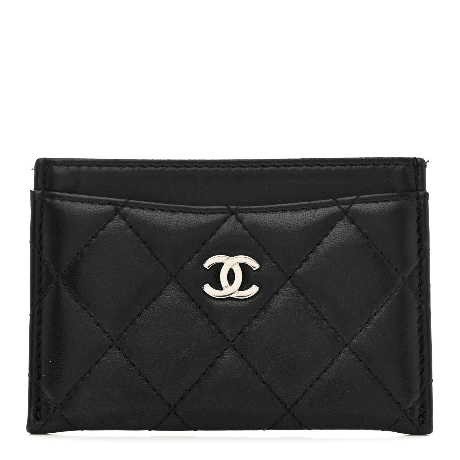 Lambskin Quilted Card Holder Black