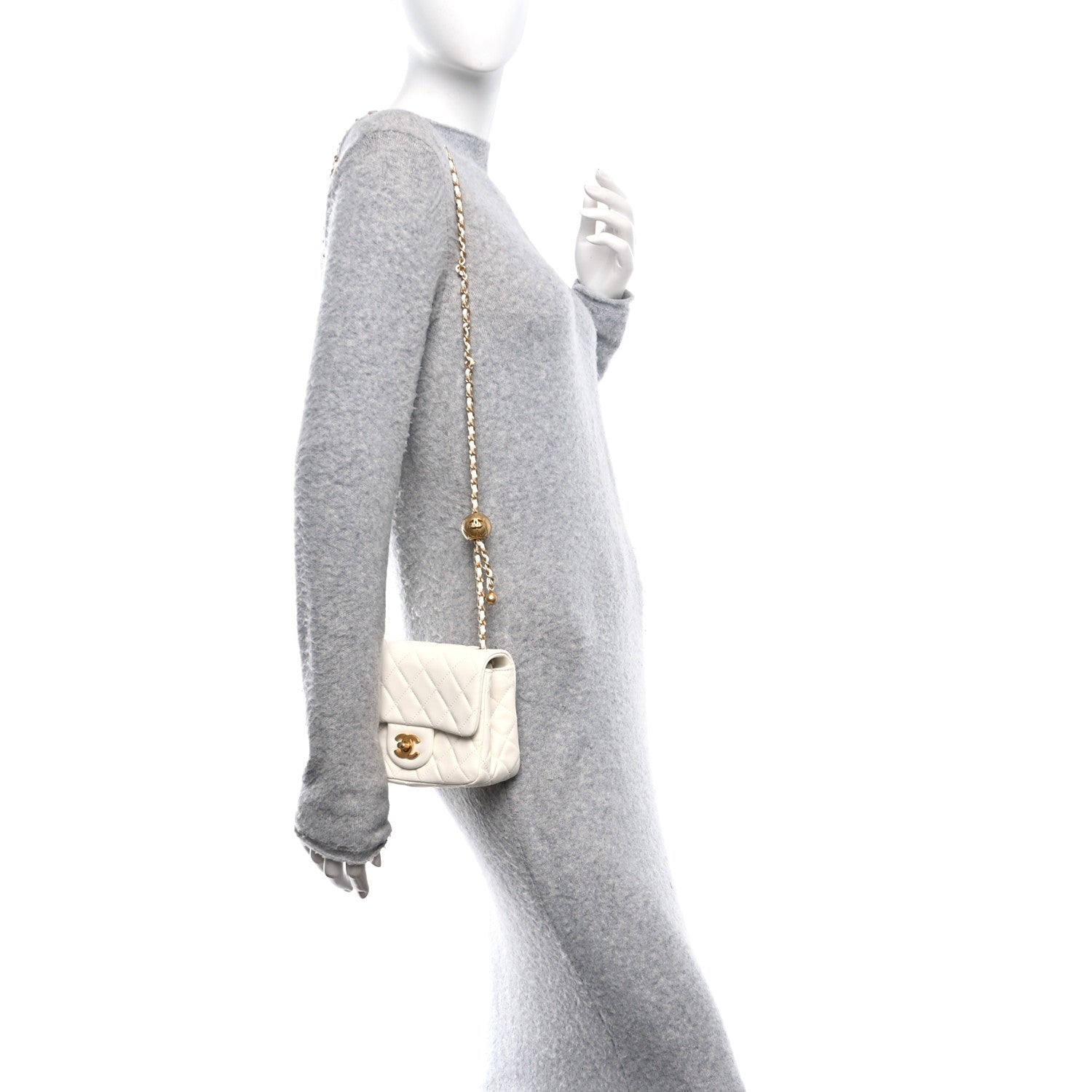 Lambskin Quilted Mini Pearl Crush Flap White
