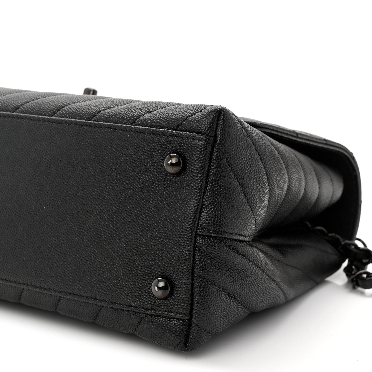 Caviar Chevron Quilted Small Coco Handle Flap So Black
