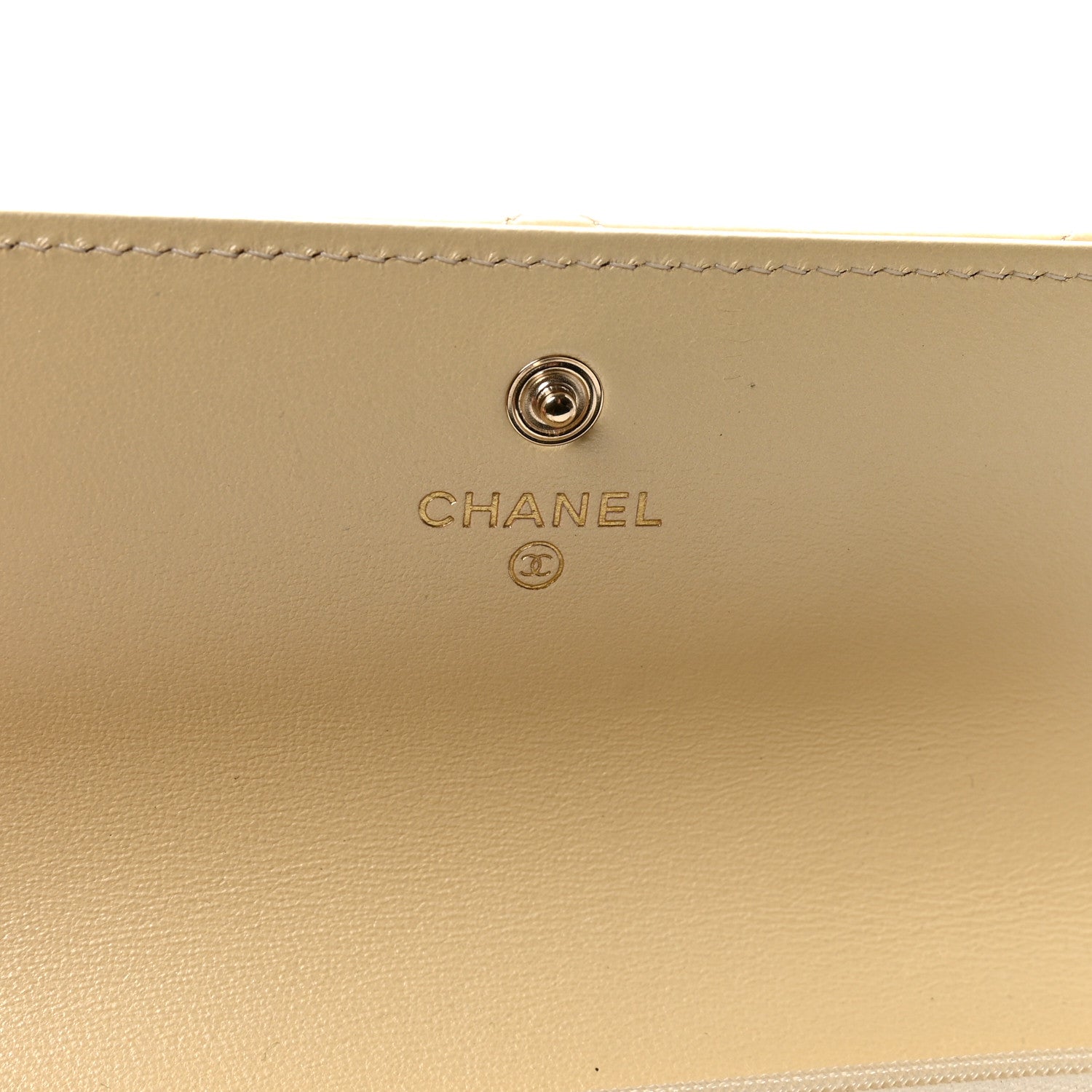 Iridescent Lambskin Quilted CC Flap Wallet Beige