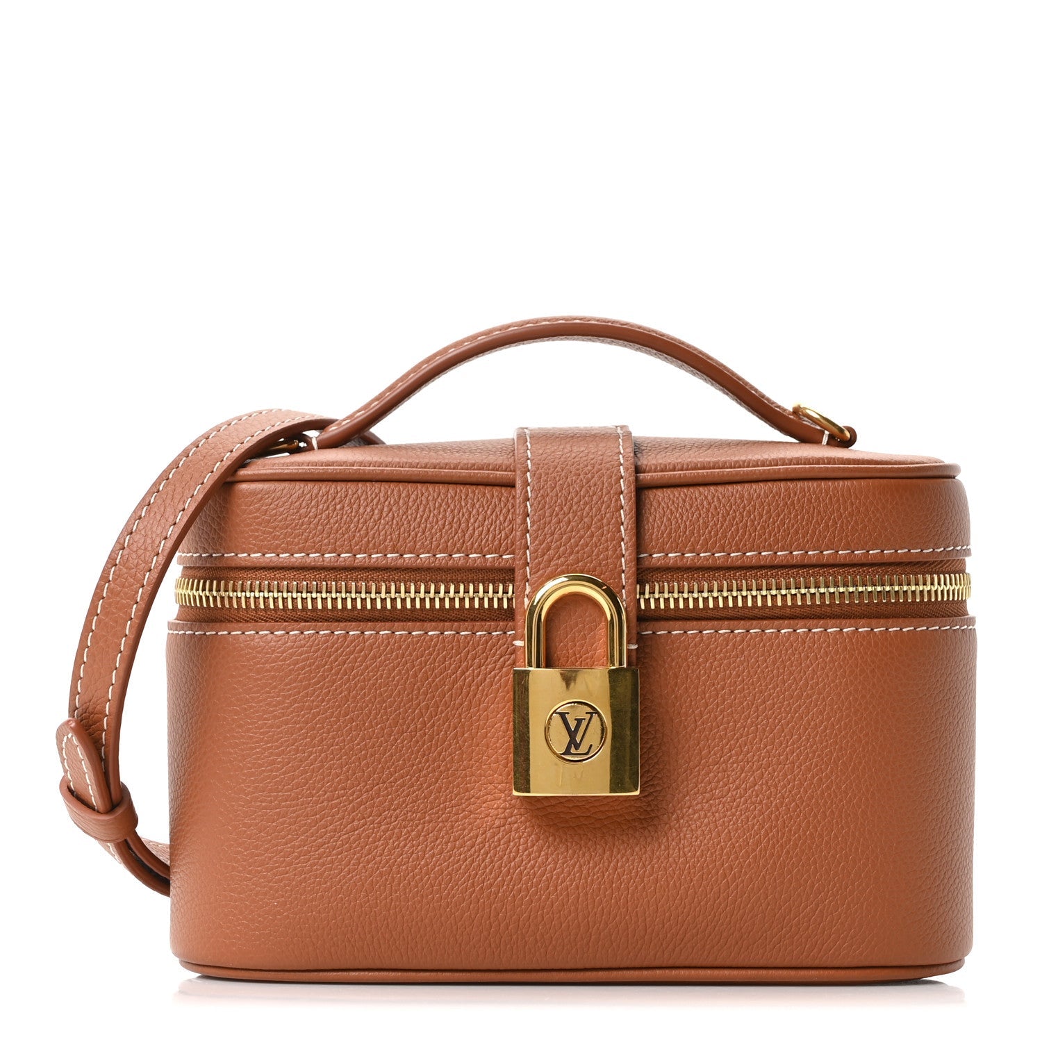 Grained Calfskin Low Key Vanity Pouch Cognac
