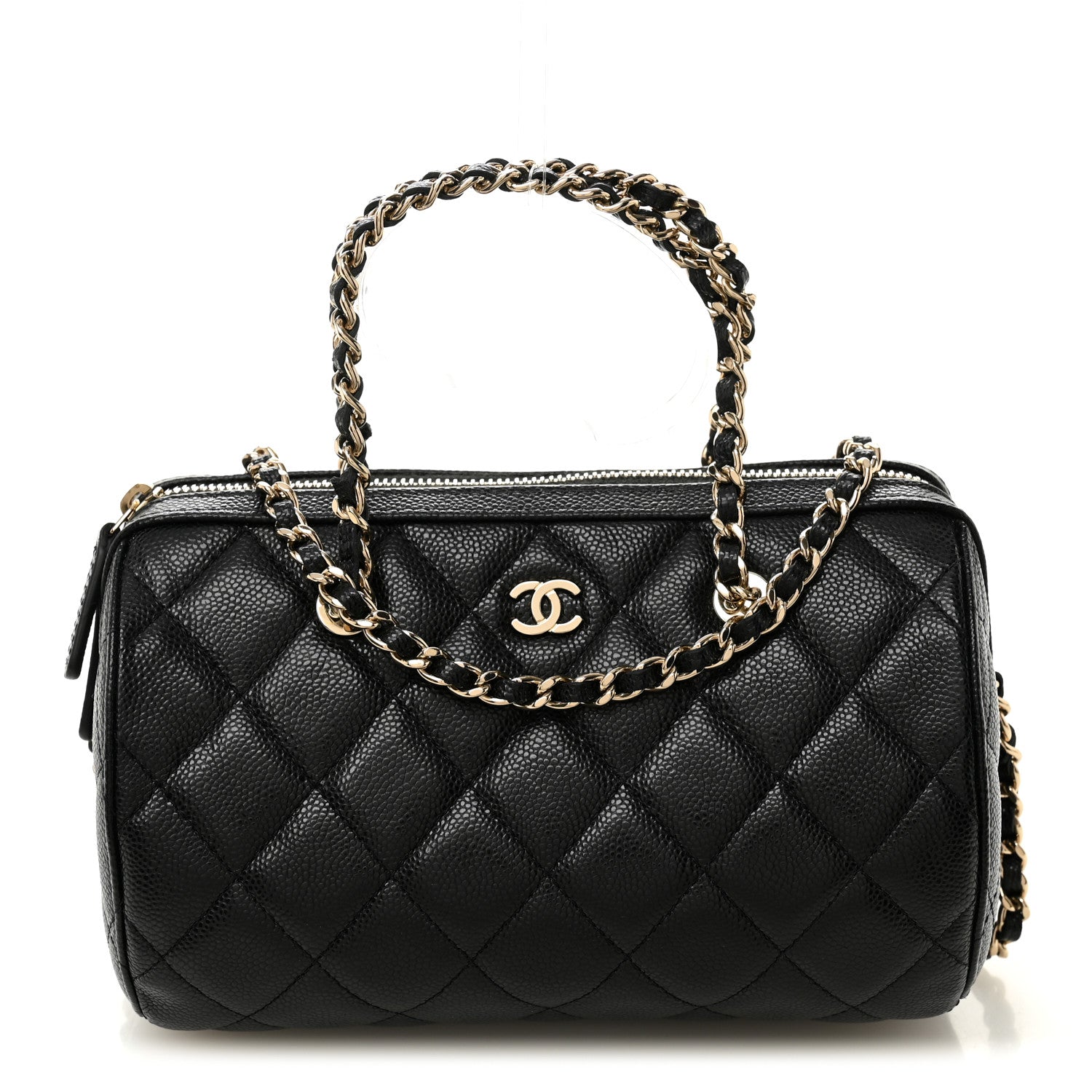 Caviar Quilted Barrel Clutch With Chain  Black