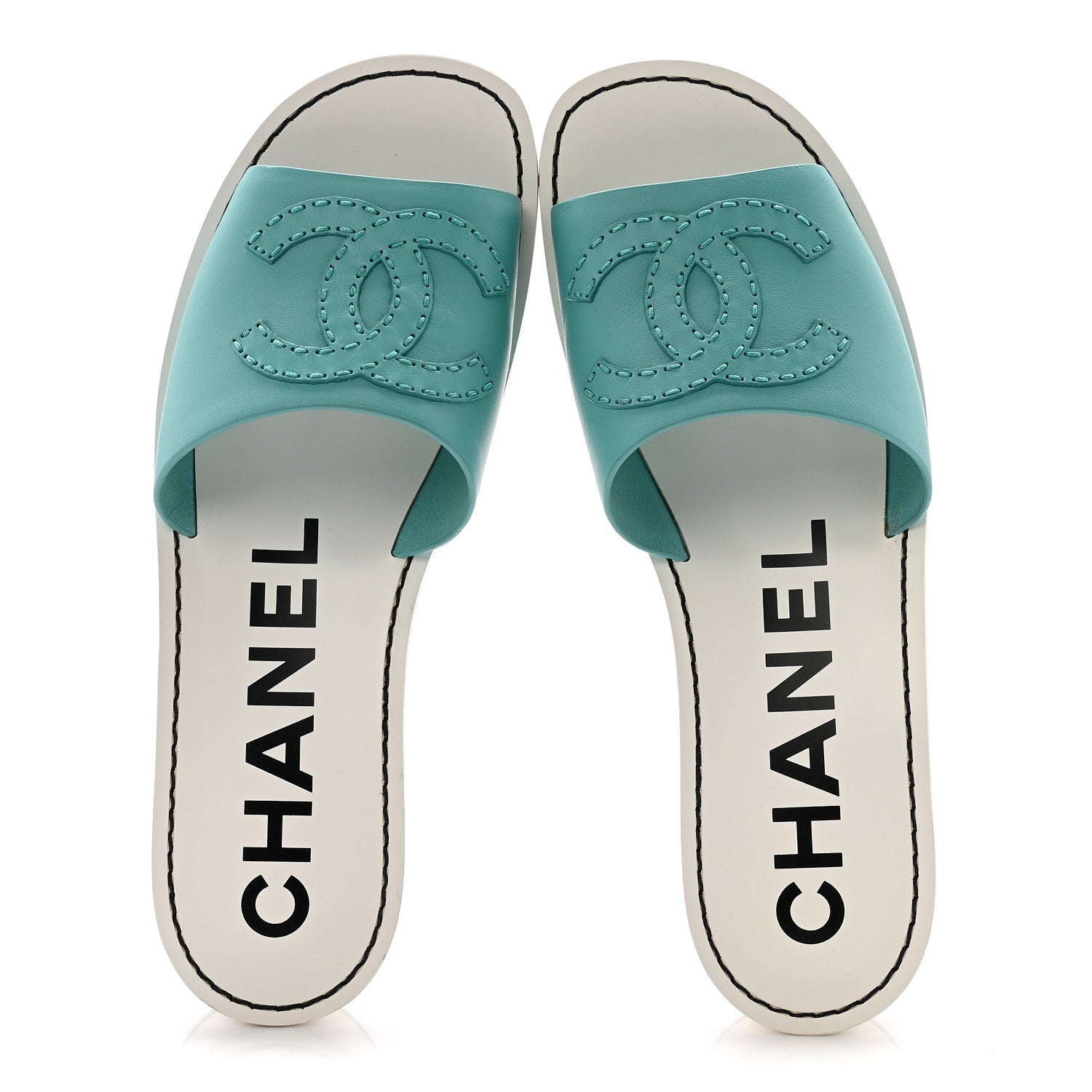 Calfskin CC Mules 39 Turquoise White