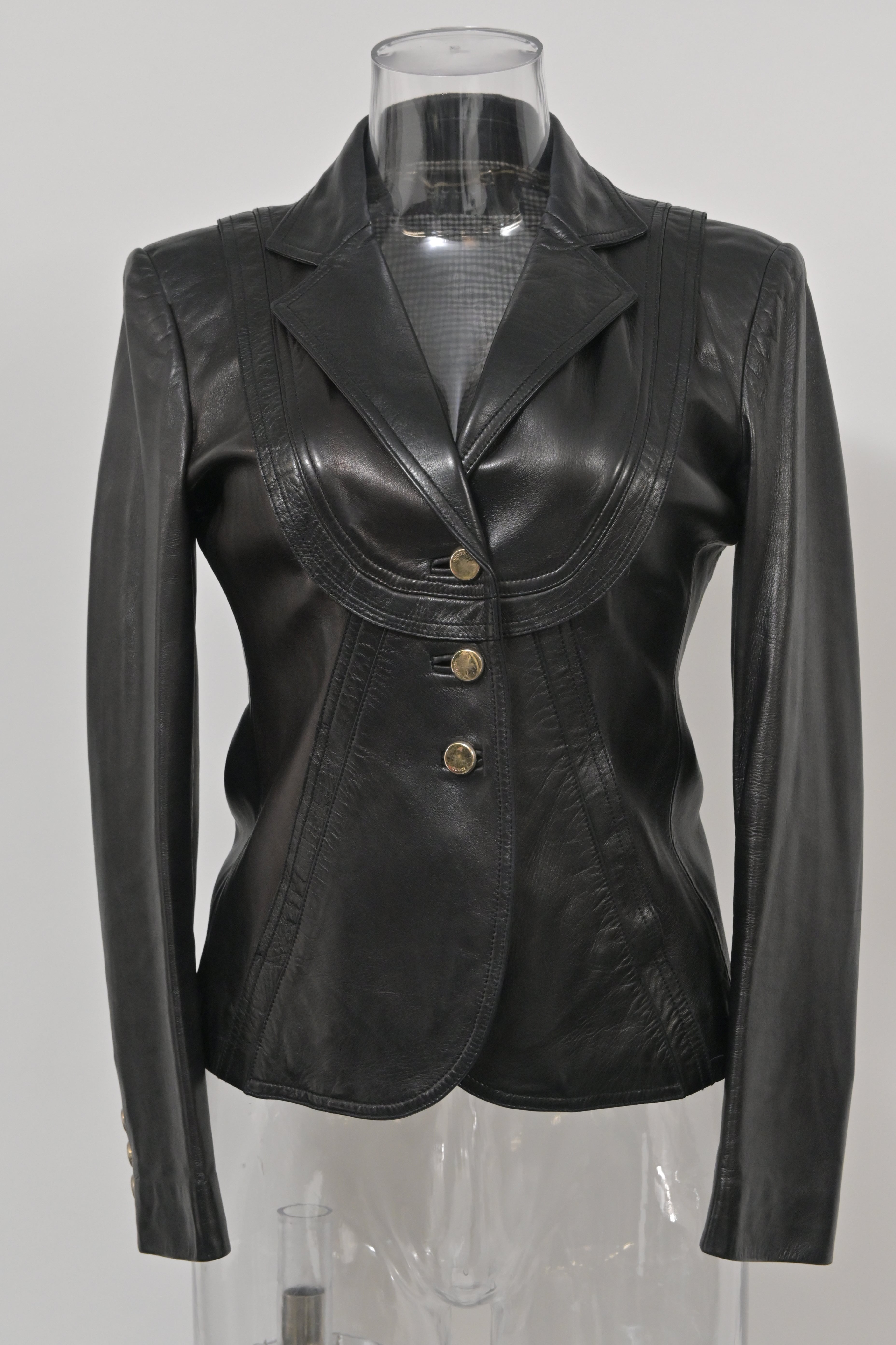 Women's Gucci Button Front Jacket in Black Leather