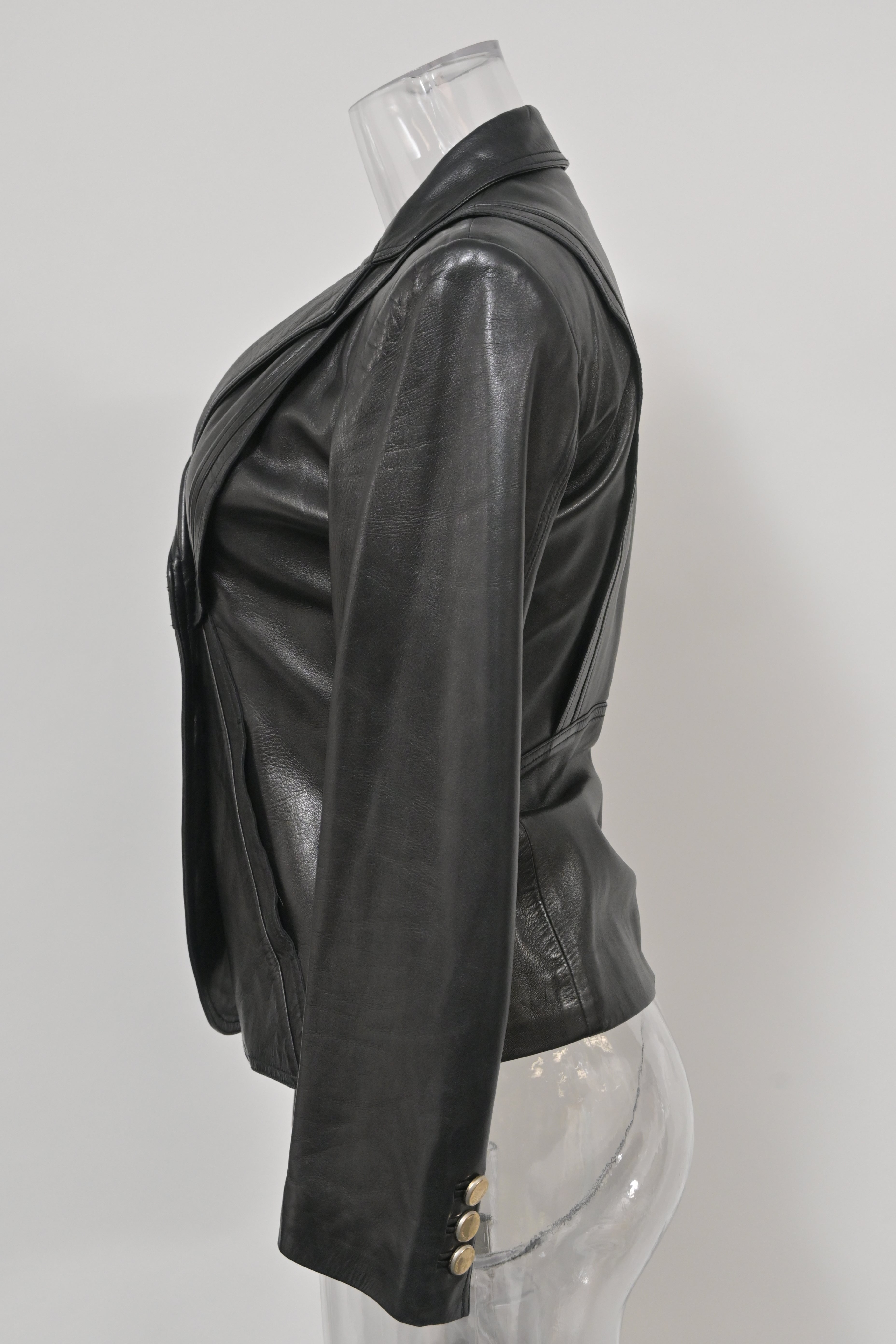 Women's Gucci Button Front Jacket in Black Leather