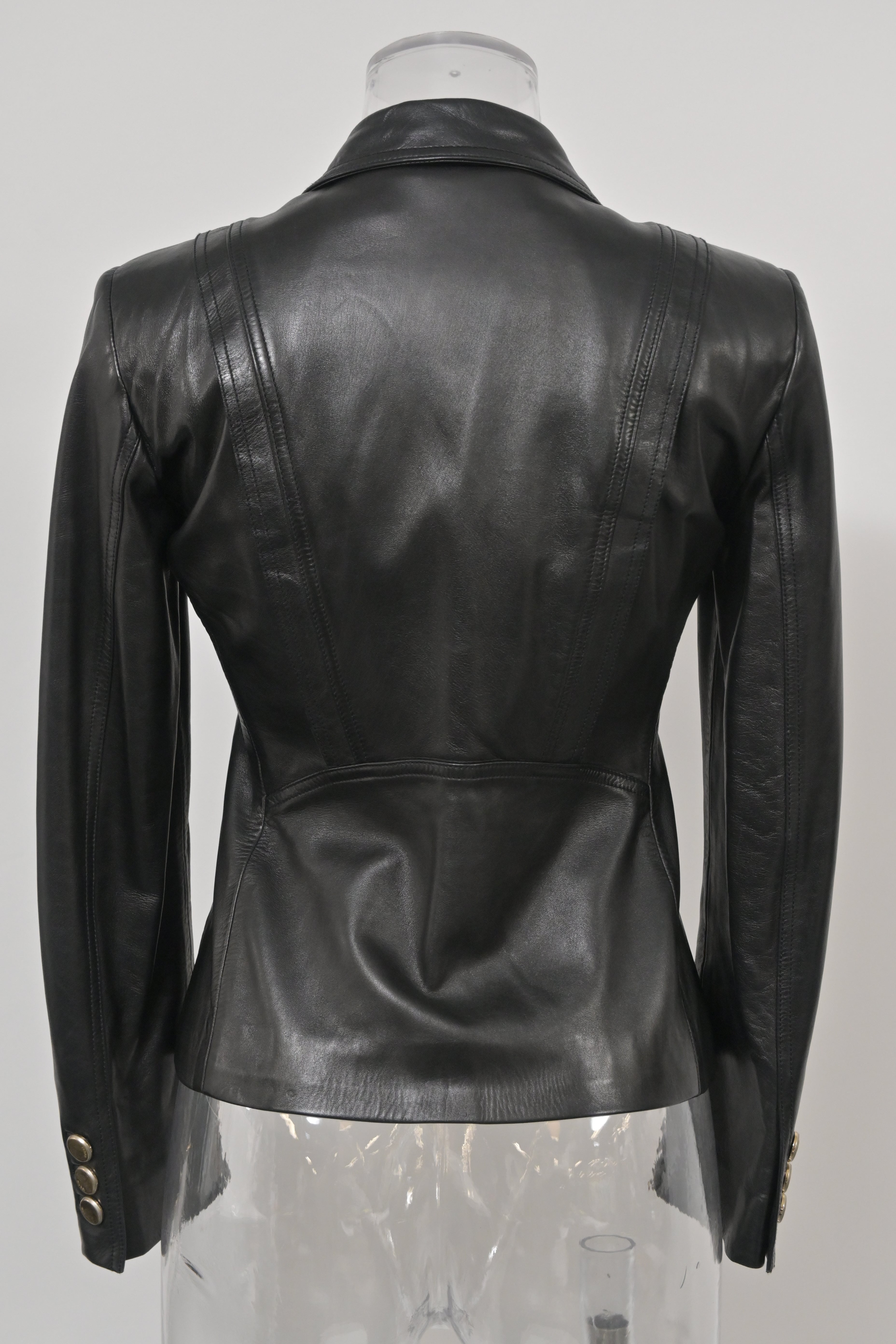 Women's Gucci Button Front Jacket in Black Leather