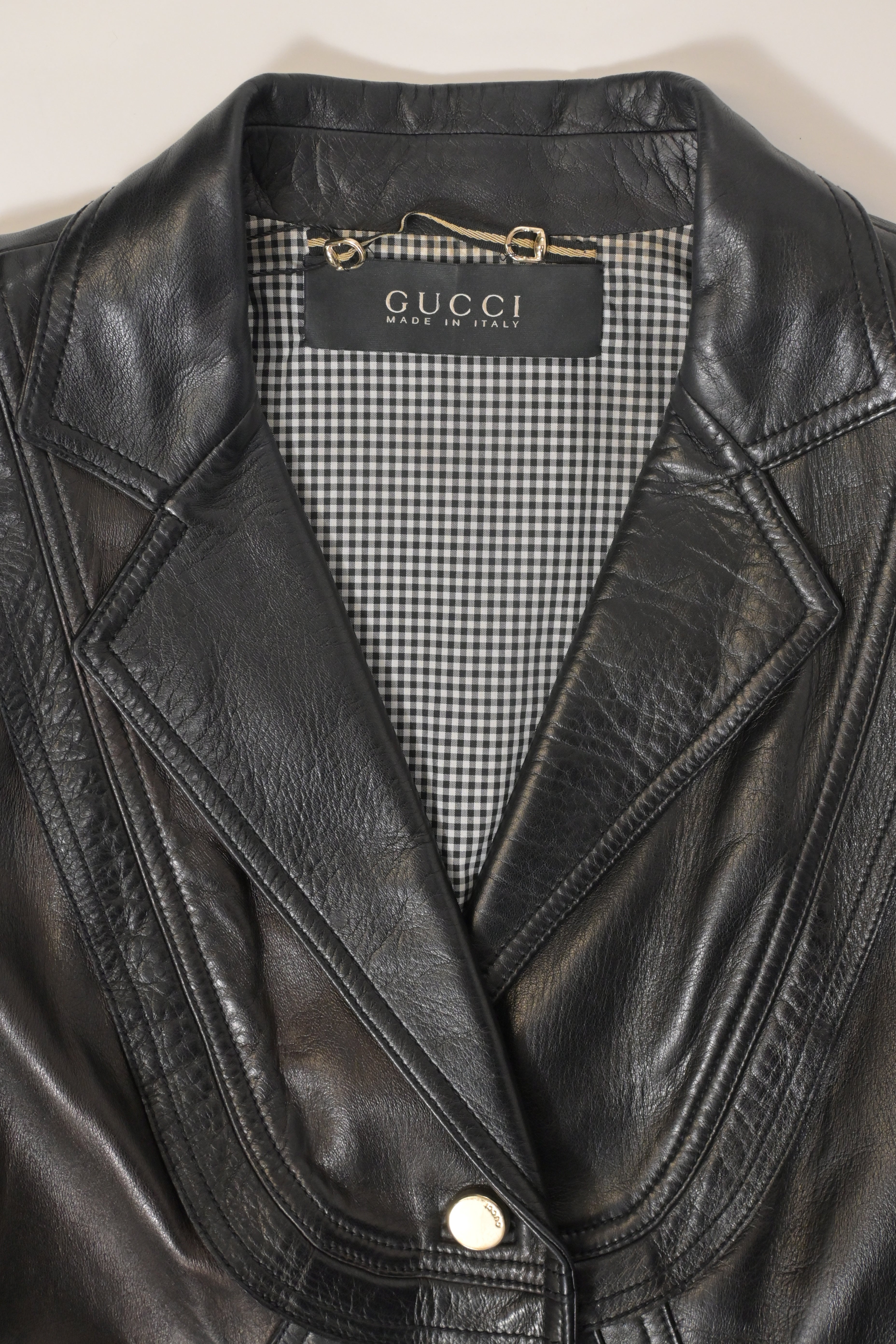 Women's Gucci Button Front Jacket in Black Leather