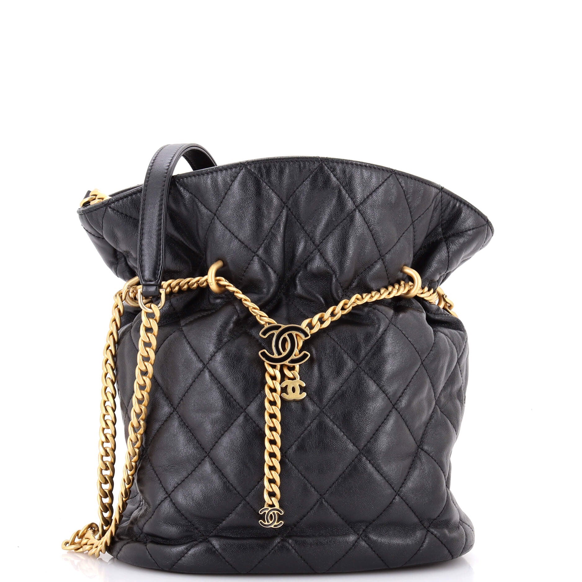 Pending CC Drawstring Bucket Bag Quilted Lambskin Small