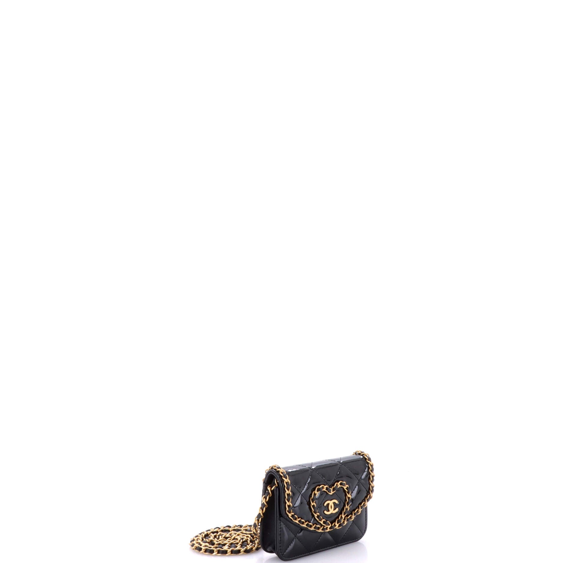 Heart Chain Flap Bag Quilted Patent Mini