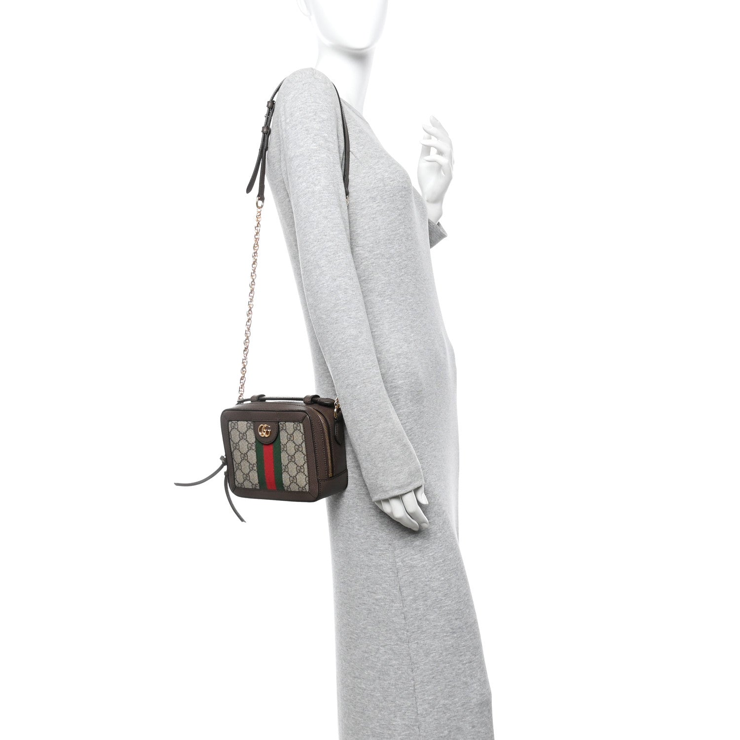 GG Supreme Monogram Mini Ophidia Top Handle Shoulder Bag Brown