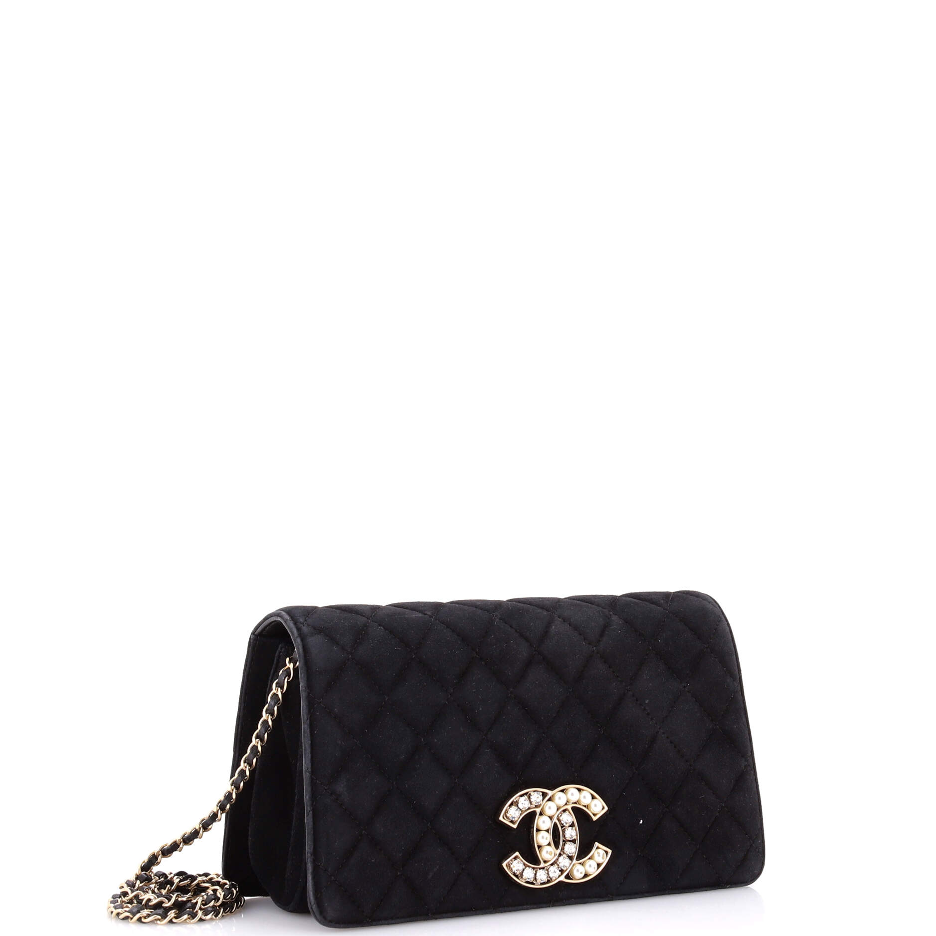CC Chain Full Flap Bag Quilted Suede with Faux Pearls and Crystals