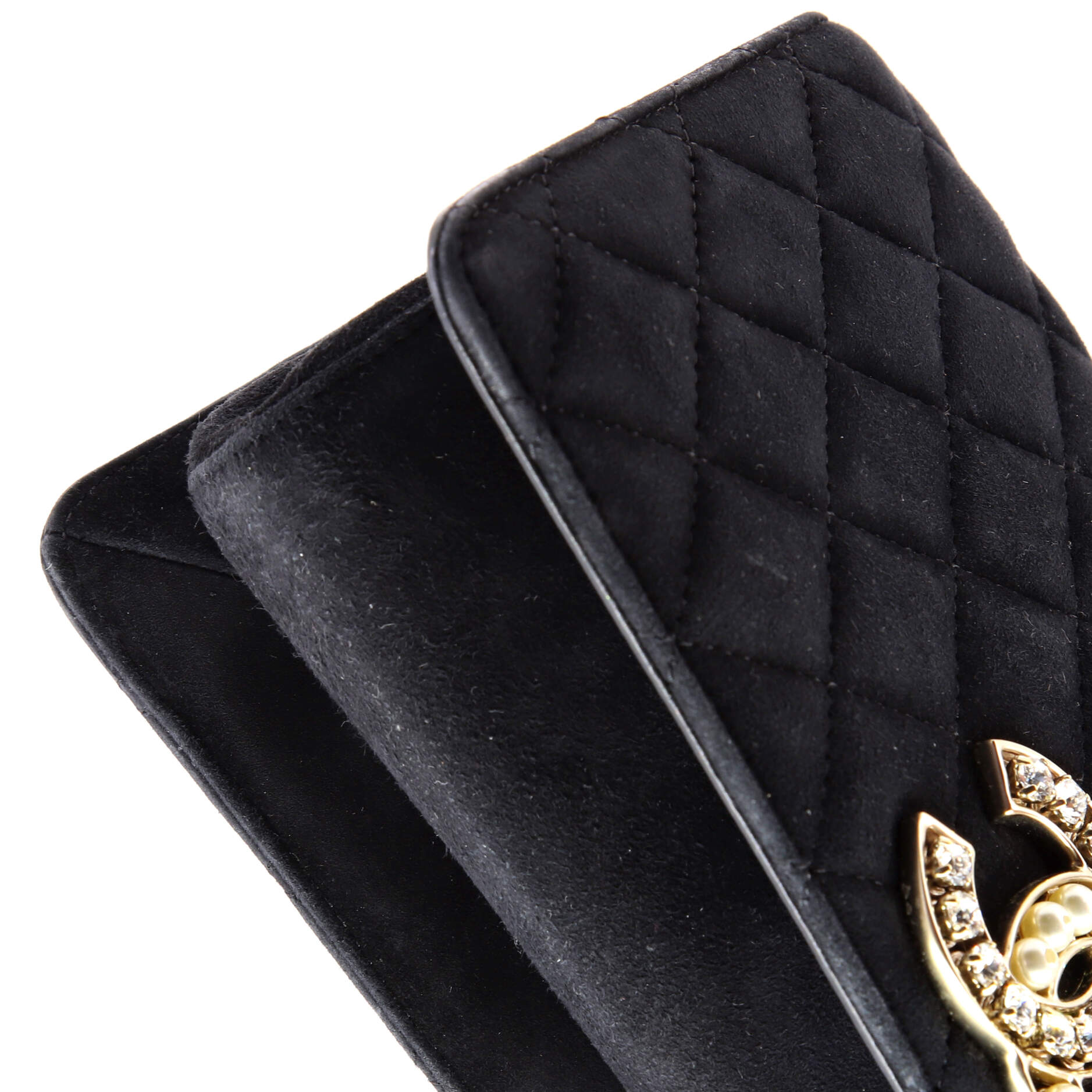 CC Chain Full Flap Bag Quilted Suede with Faux Pearls and Crystals