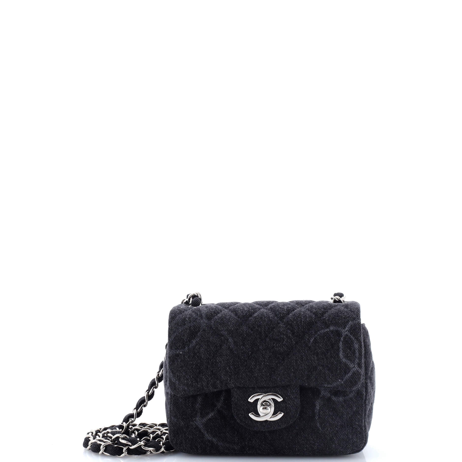 Square Classic Single Flap Bag Quilted CC Printed Denim Mini