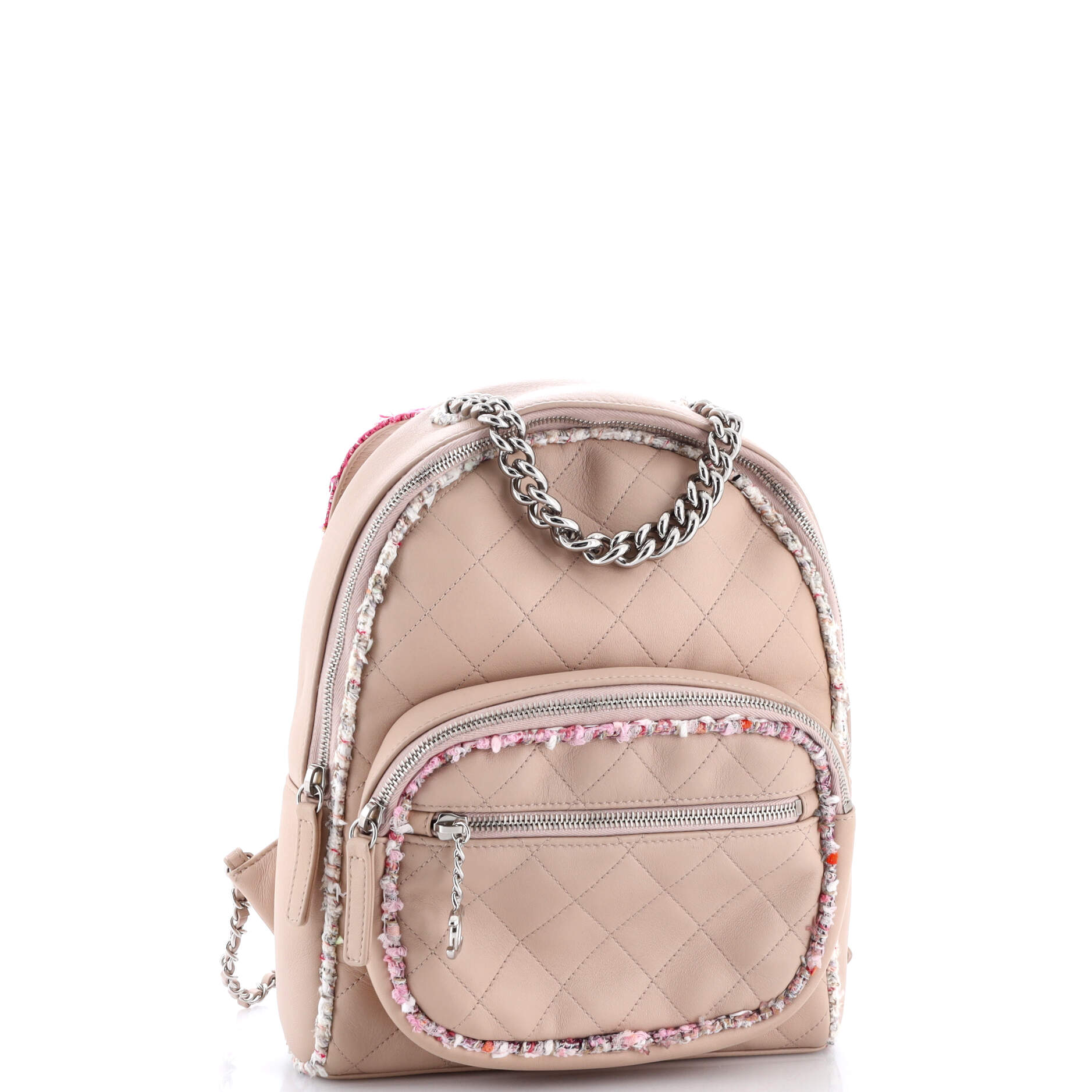Elegant Trim Backpack Quilted Leather with Tweed Small