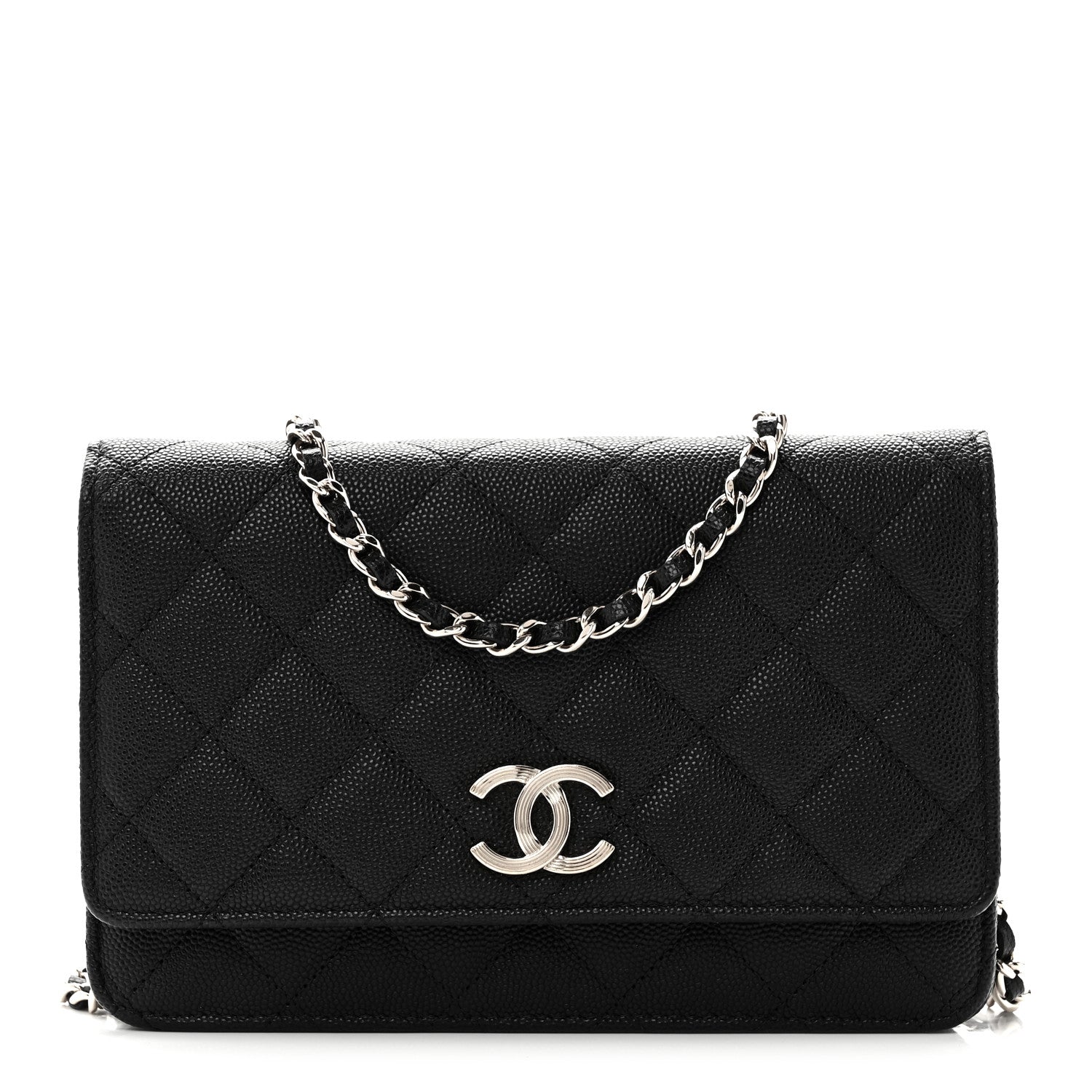Caviar Quilted Striated CC Wallet On Chain WOC Black