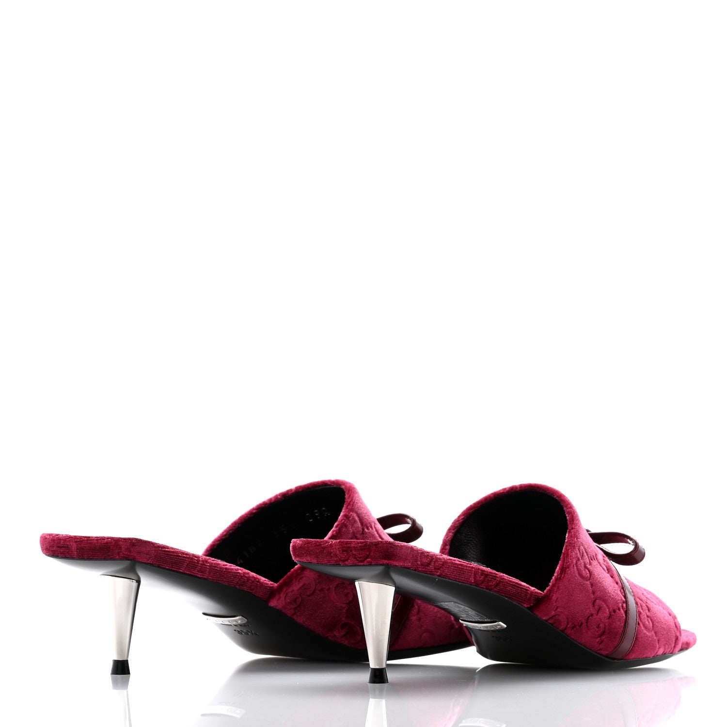New Velvet Ashmir Regent Calfskin GG Monogram Square Toe Bow 45mm Slide Sandals 35.5 Red Grape