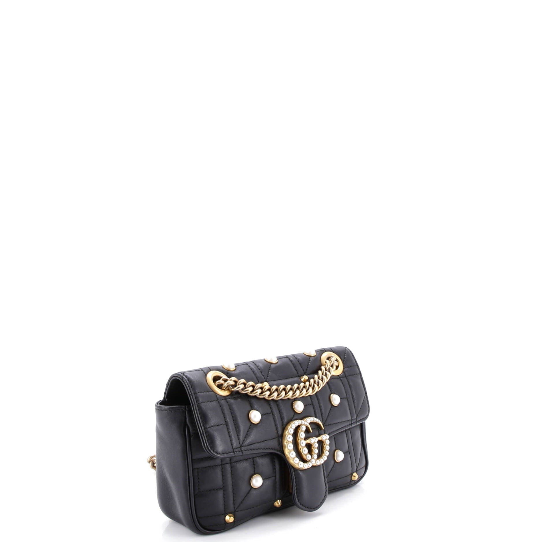 Pearly GG Marmont Flap Bag Embellished Matelasse Leather Mini