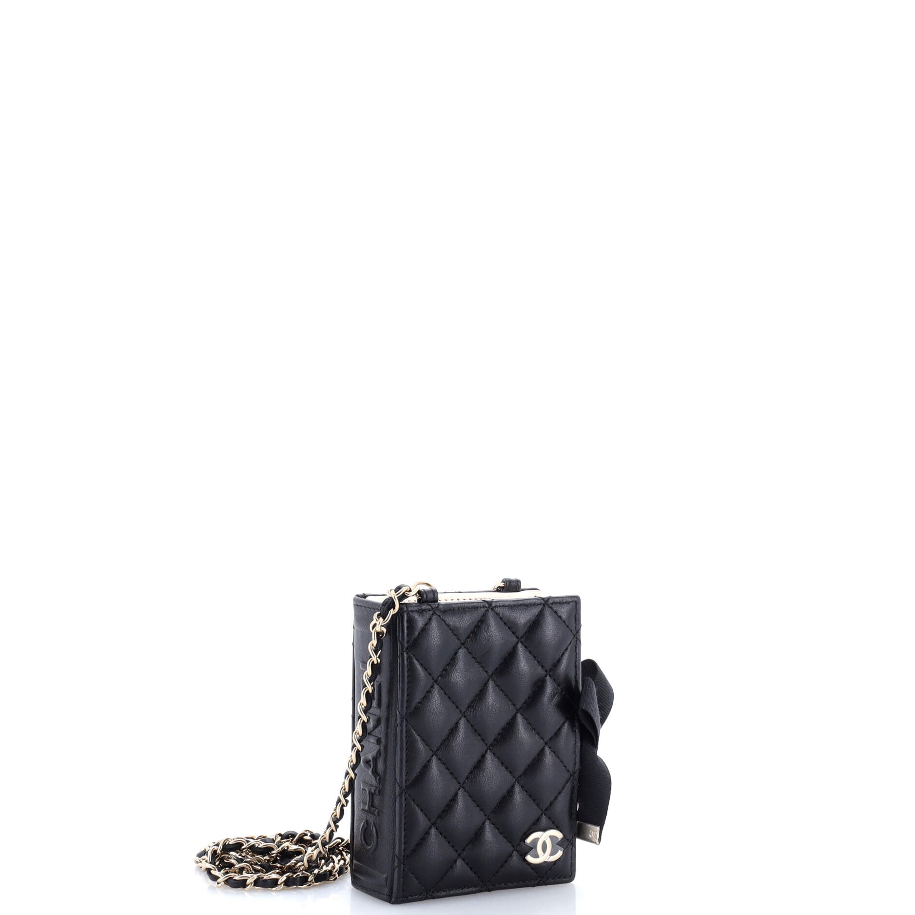 CC Book Card Holder with Chain Quilted Lambskin