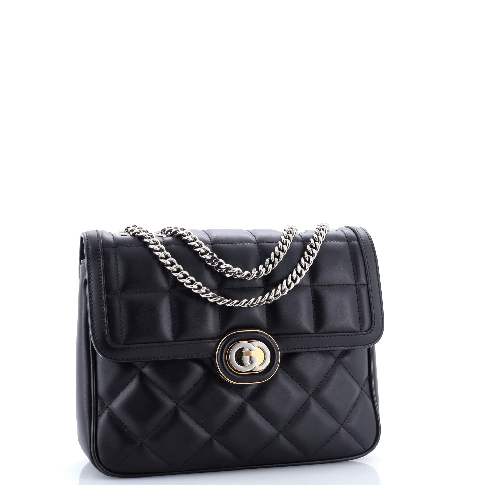 Deco Chain Flap Bag Mixed Matelasse Leather Small
