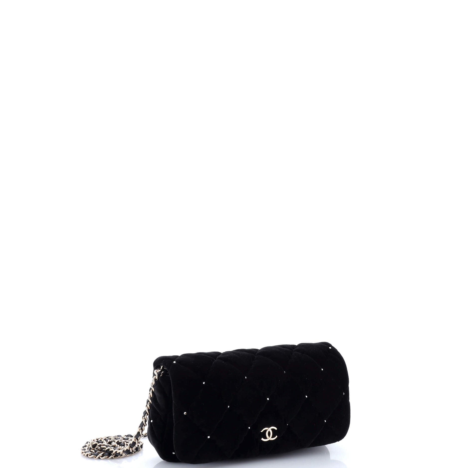 CC Chain Flap Bag Crystal Embellished Quilted Velvet Small
