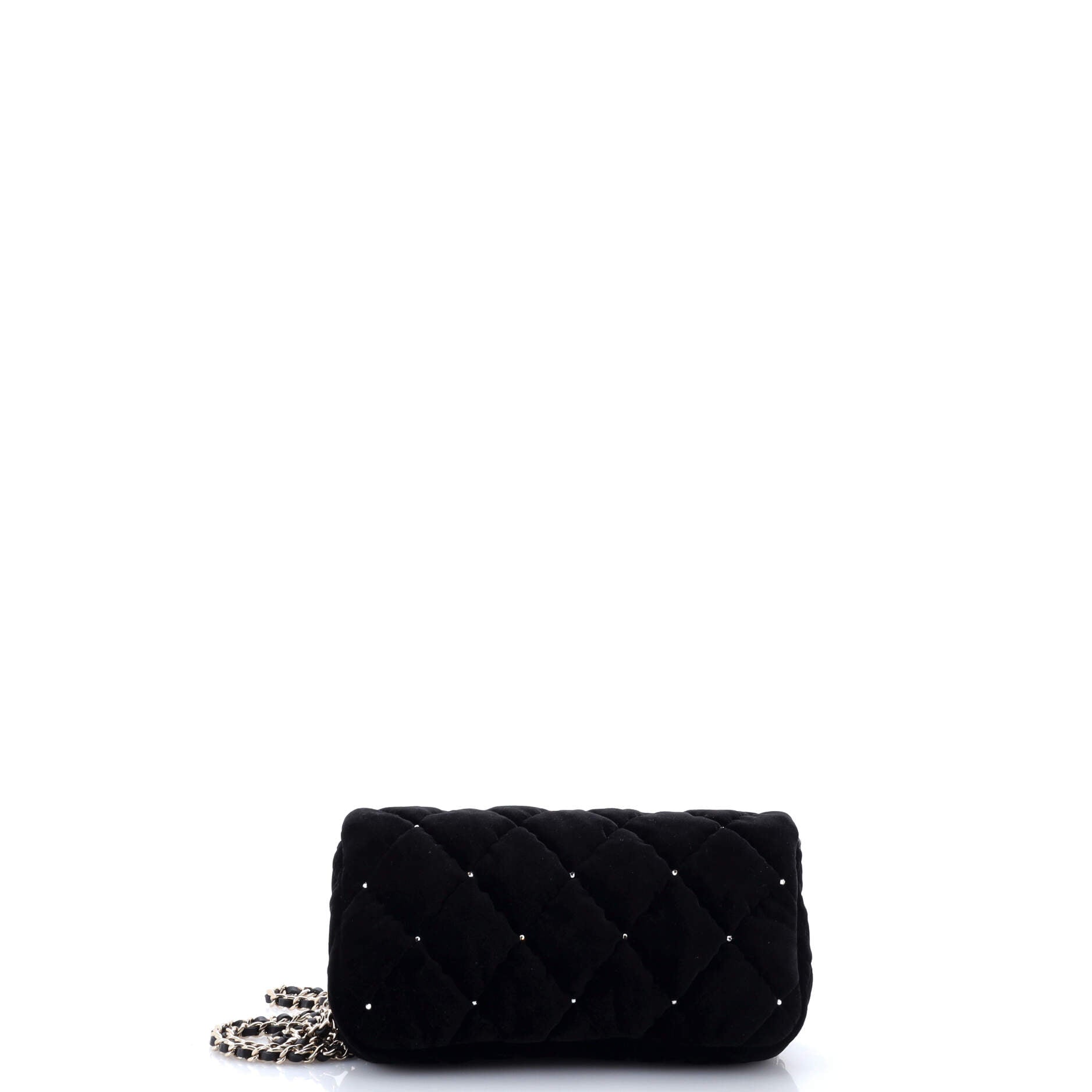 CC Chain Flap Bag Crystal Embellished Quilted Velvet Small
