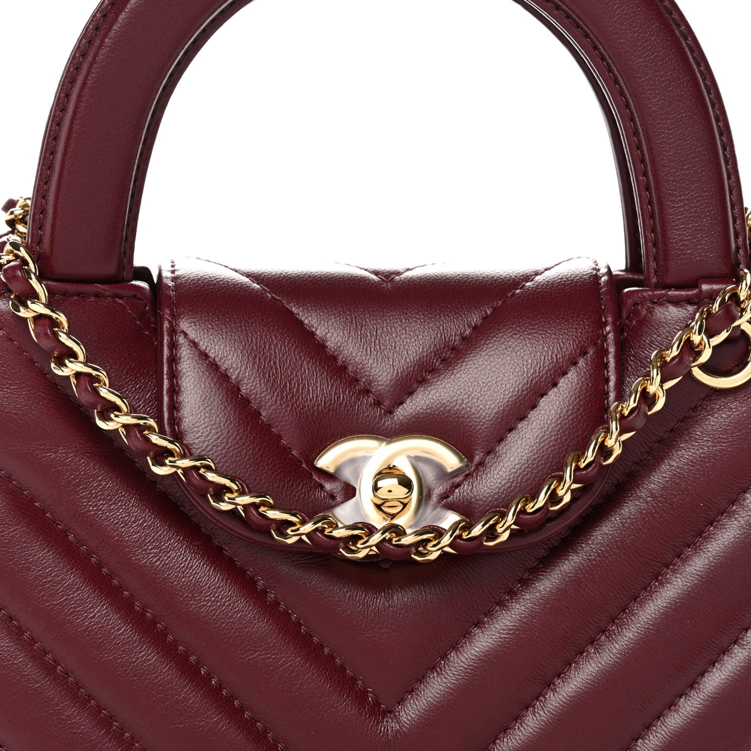 Shiny Lambskin Chevron Quilted Nano Kelly Shopper Dark Burgundy