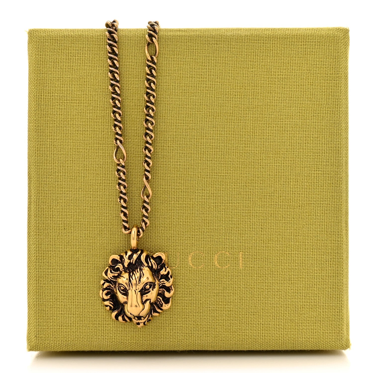 Metal Pearl Crystal Lion Head Necklace Aged Gold Multicolor