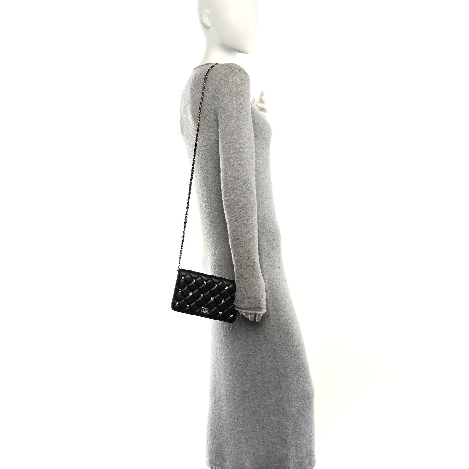 Lambskin Quilted All About Chanel Charm Wallet On Chain WOC Black
