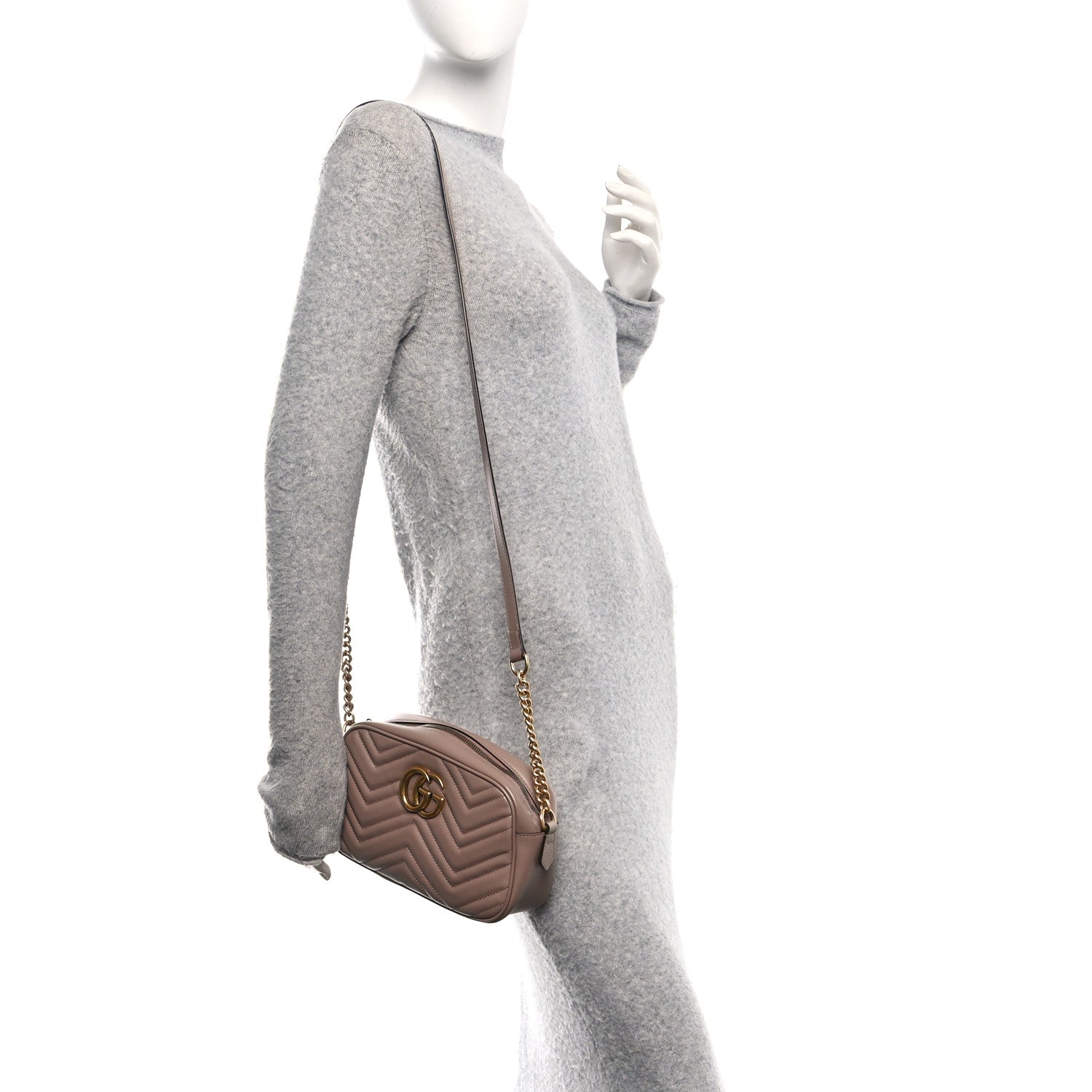 Calfskin Matelasse Small GG Marmont Chain Shoulder Bag Porcelain Rose