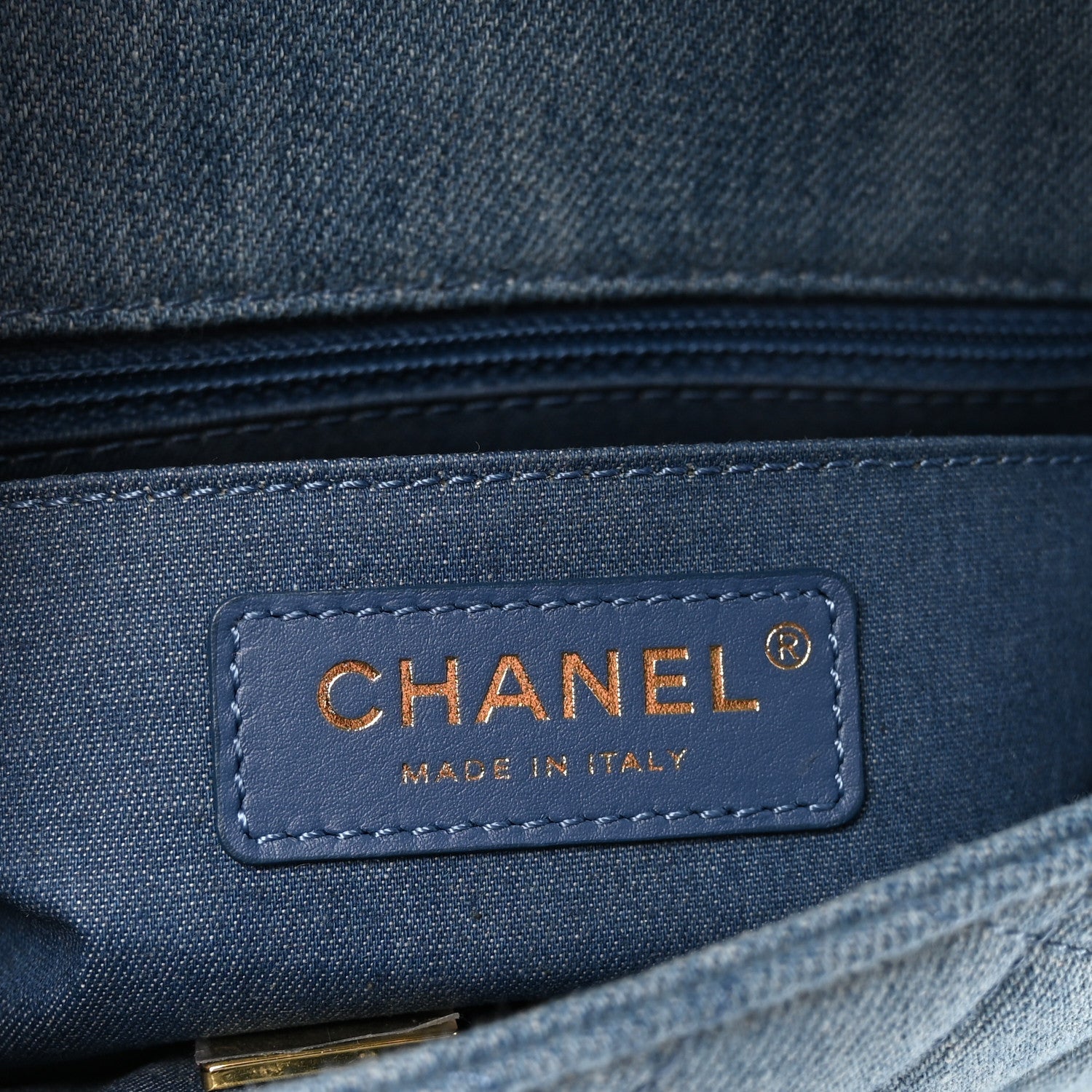 Denim Quilted Mini Pearl Crush Flap Blue
