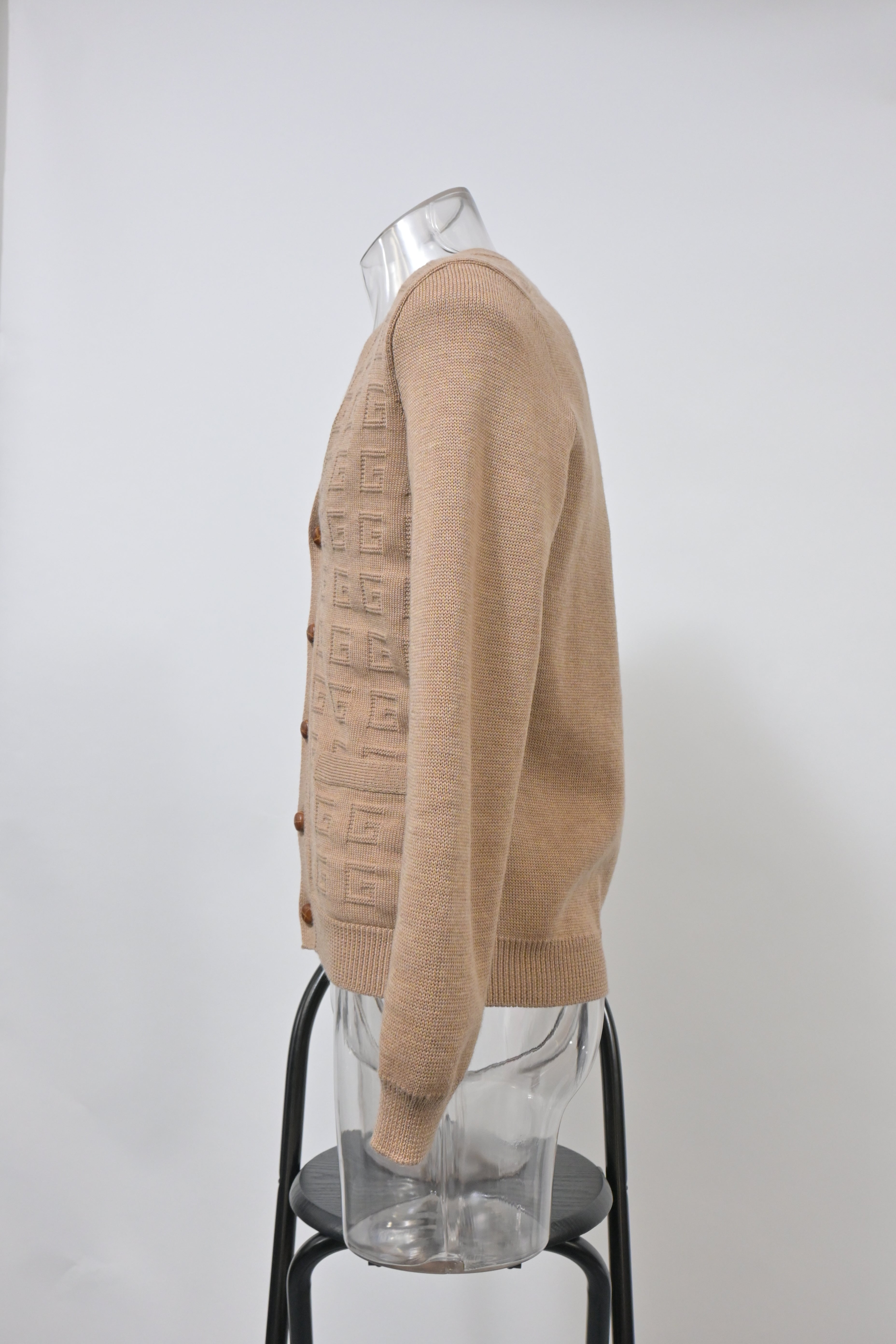 Men's Gucci V-Neck GG Pattern Cardigan in Brown Wool