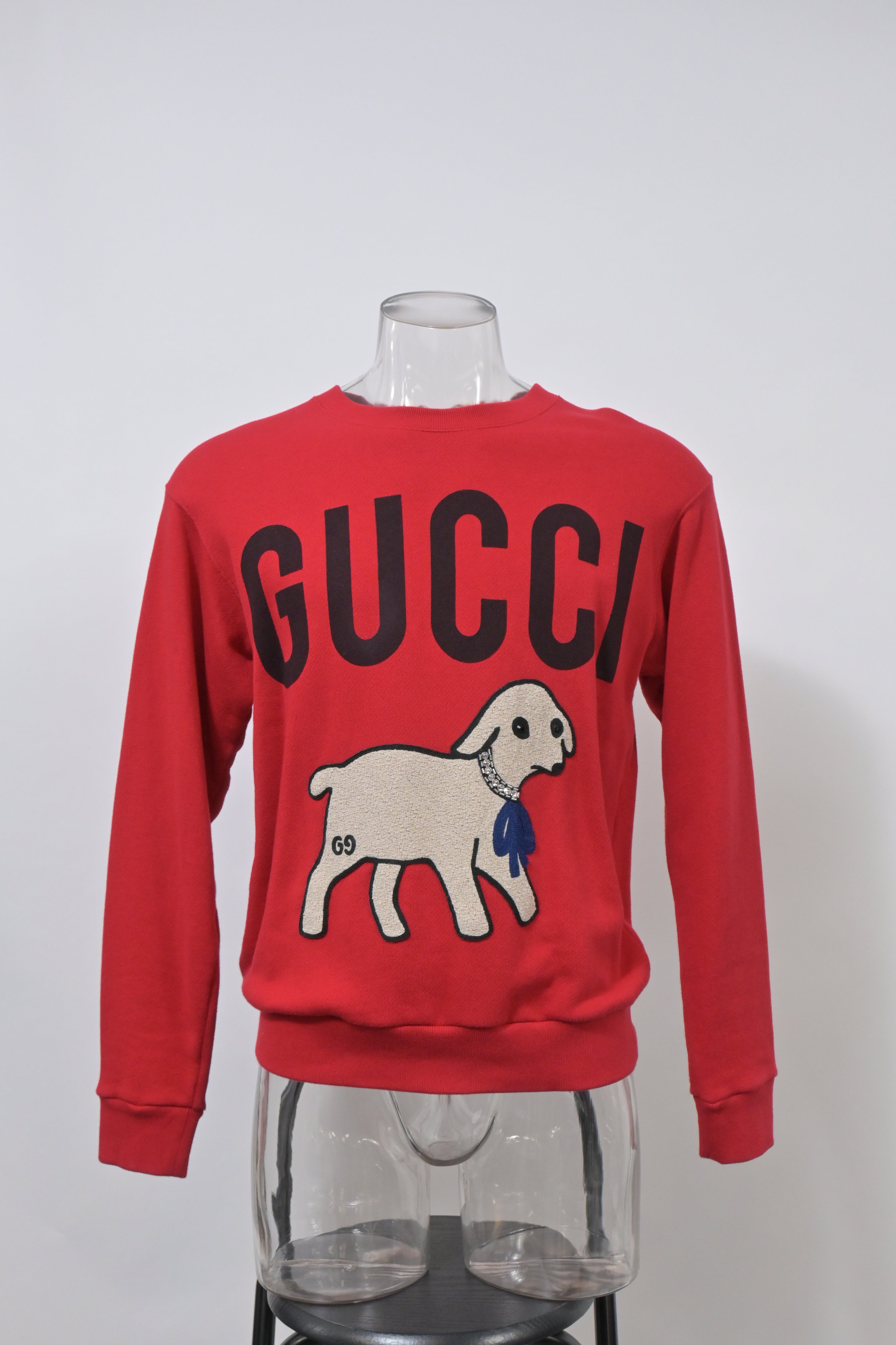 Men's Gucci Crystal-Embellished Lamb Sweater in Red Cotton