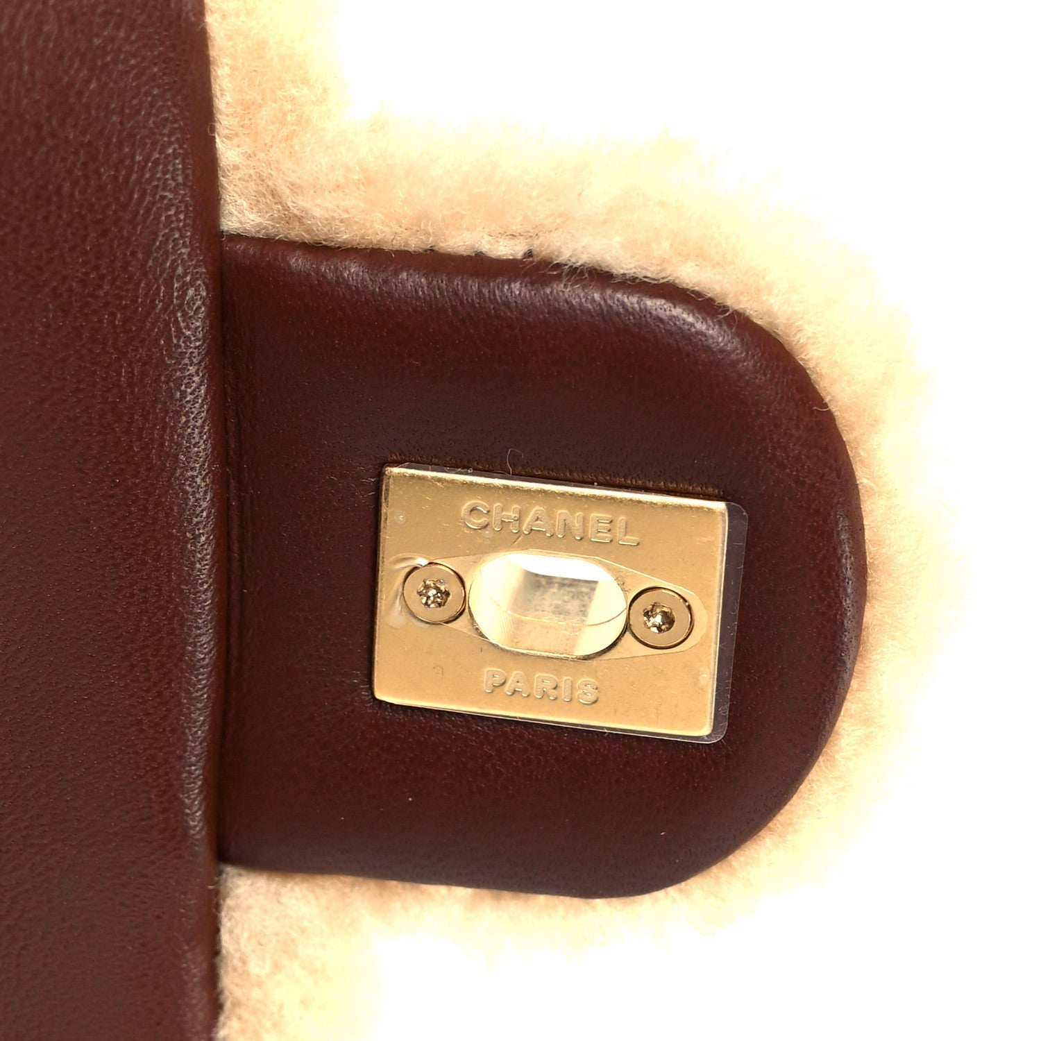 Shearling Lambskin Quilted Mini Furry Coco Flap Beige Dark Brown