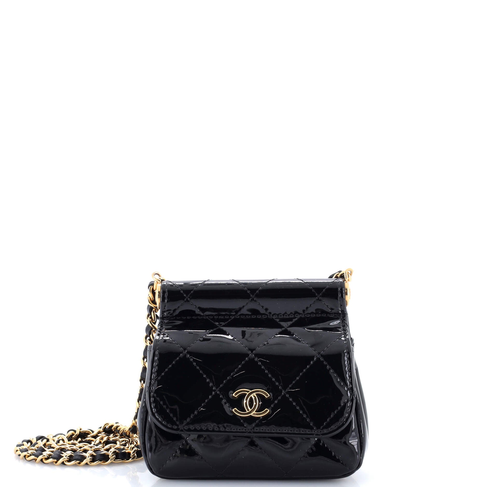 CC Frame Flap Clutch with Chain Quilted Patent
