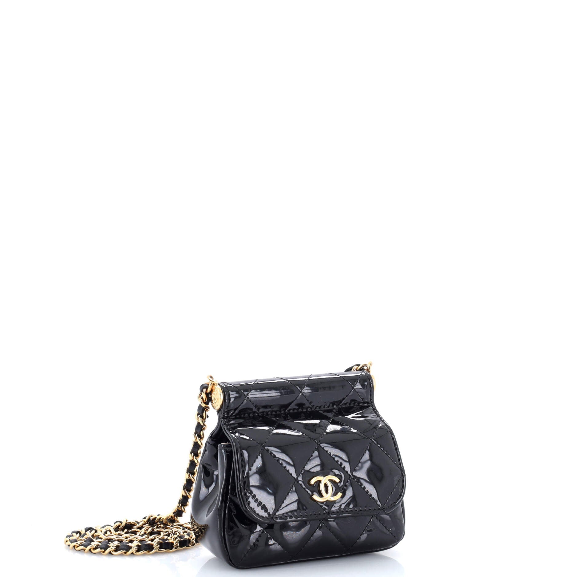 CC Frame Flap Clutch with Chain Quilted Patent