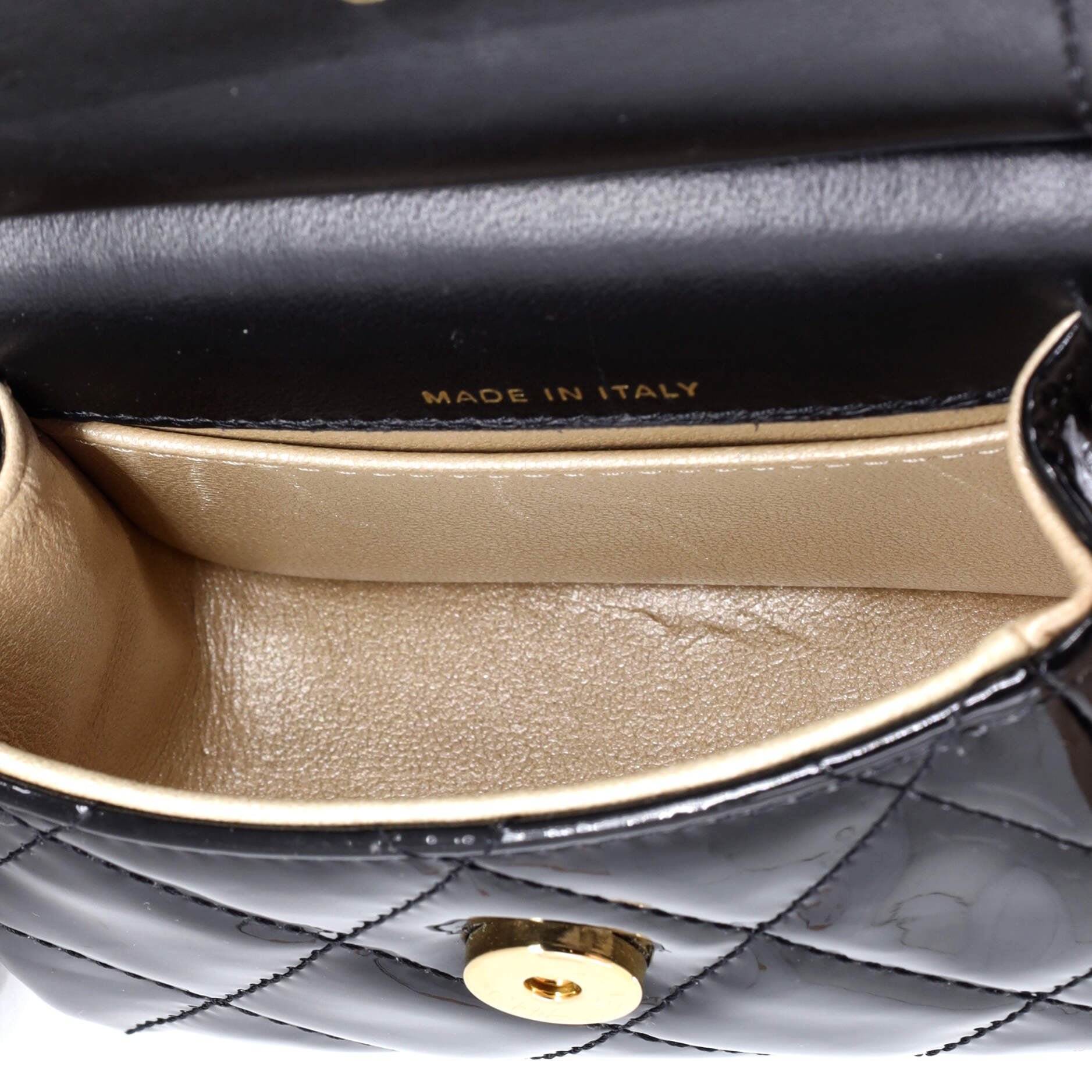 CC Frame Flap Clutch with Chain Quilted Patent