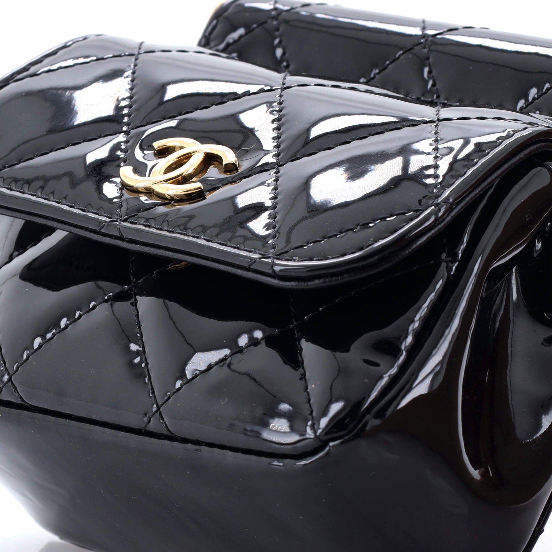 CC Frame Flap Clutch with Chain Quilted Patent