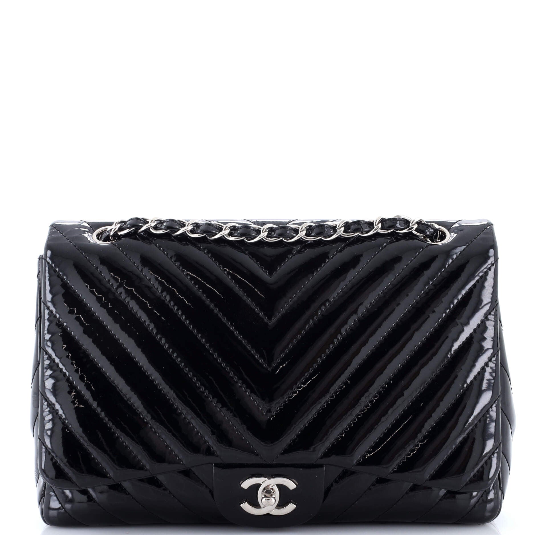 Classic Single Flap Bag Chevron Patent Jumbo