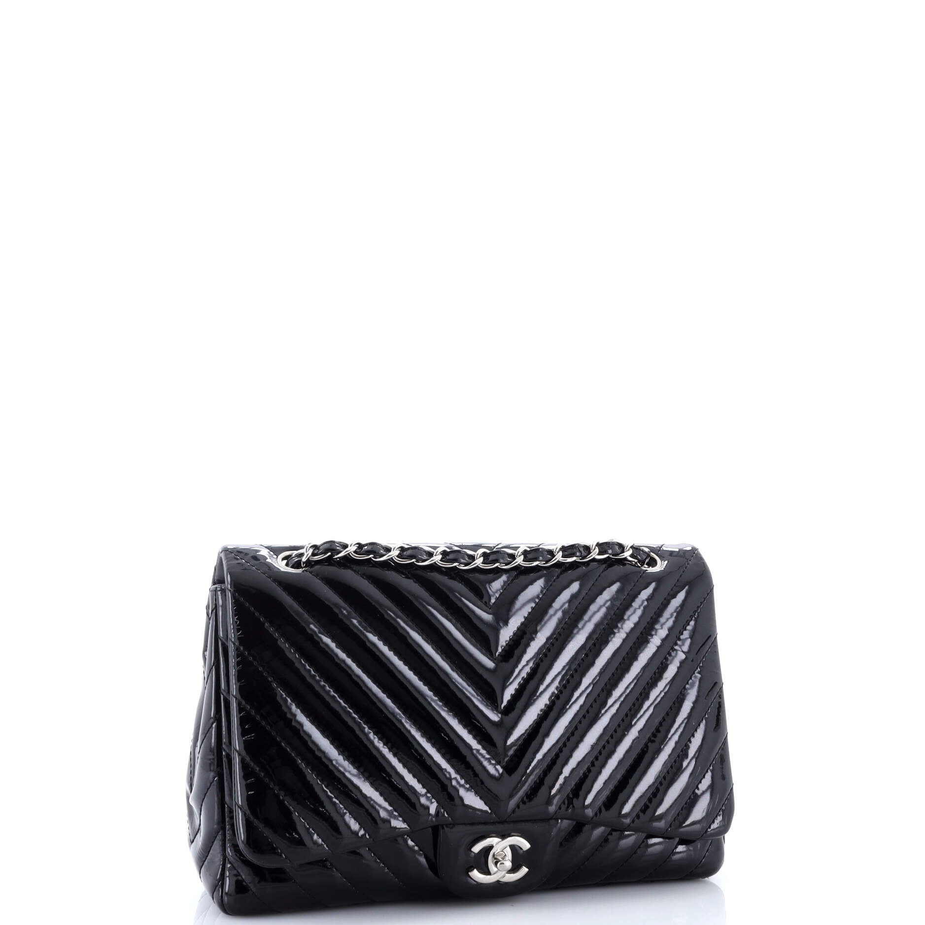Classic Single Flap Bag Chevron Patent Jumbo