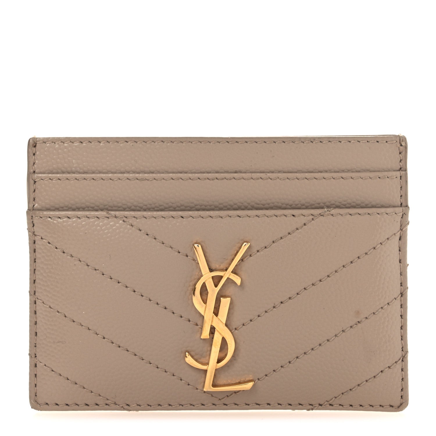 Grain De Poudre Matelasse Chevron Monogram Credit Card Case Dark Beige