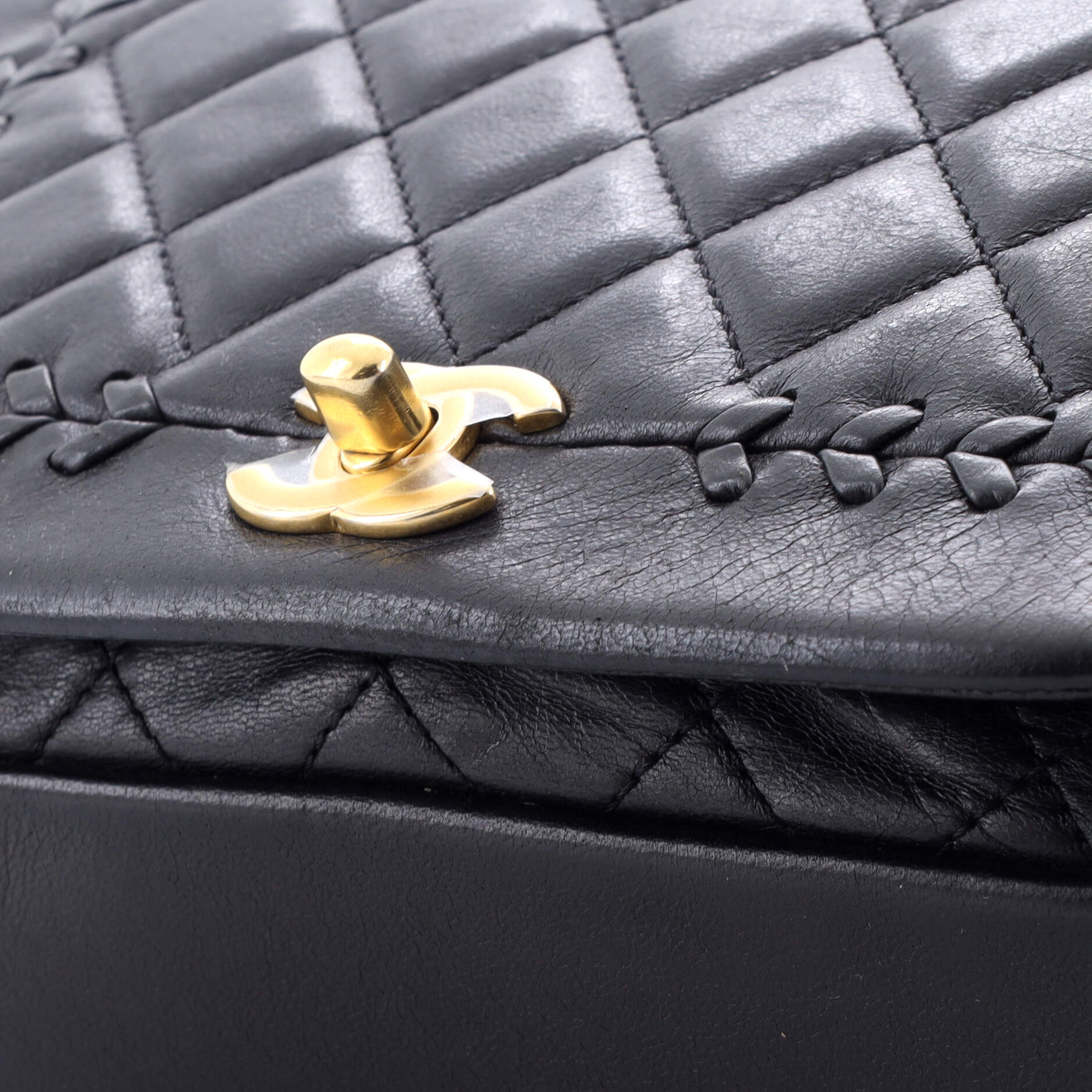 Bicolor Braided Saddle Flap Bag Quilted Lambskin Small