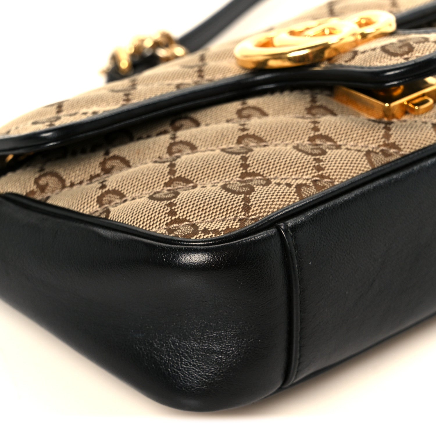 Monogram Matelasse Diagonal Mini GG Marmont Shoulder Bag Beige Black