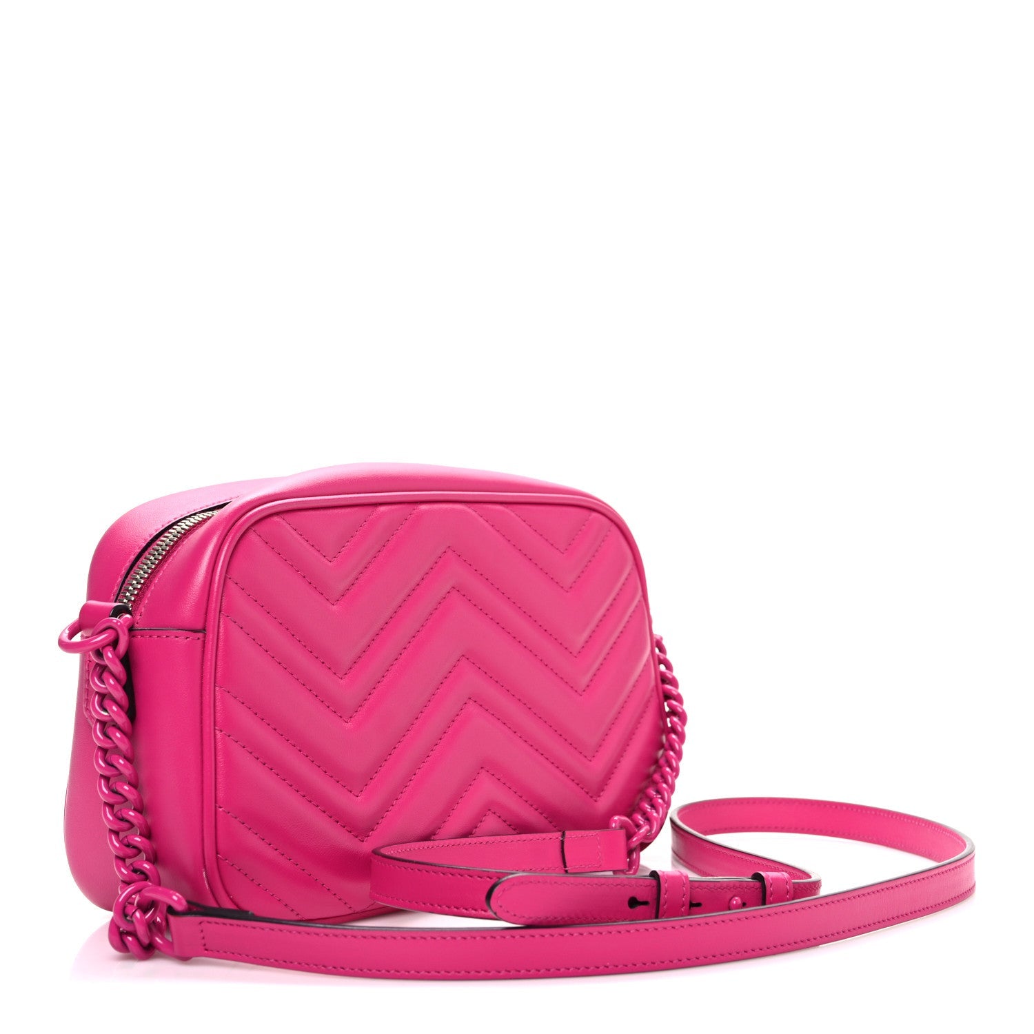Calfskin Matelasse Monochrome Small GG Marmont Chain Shoulder Bag Classic Fuxia