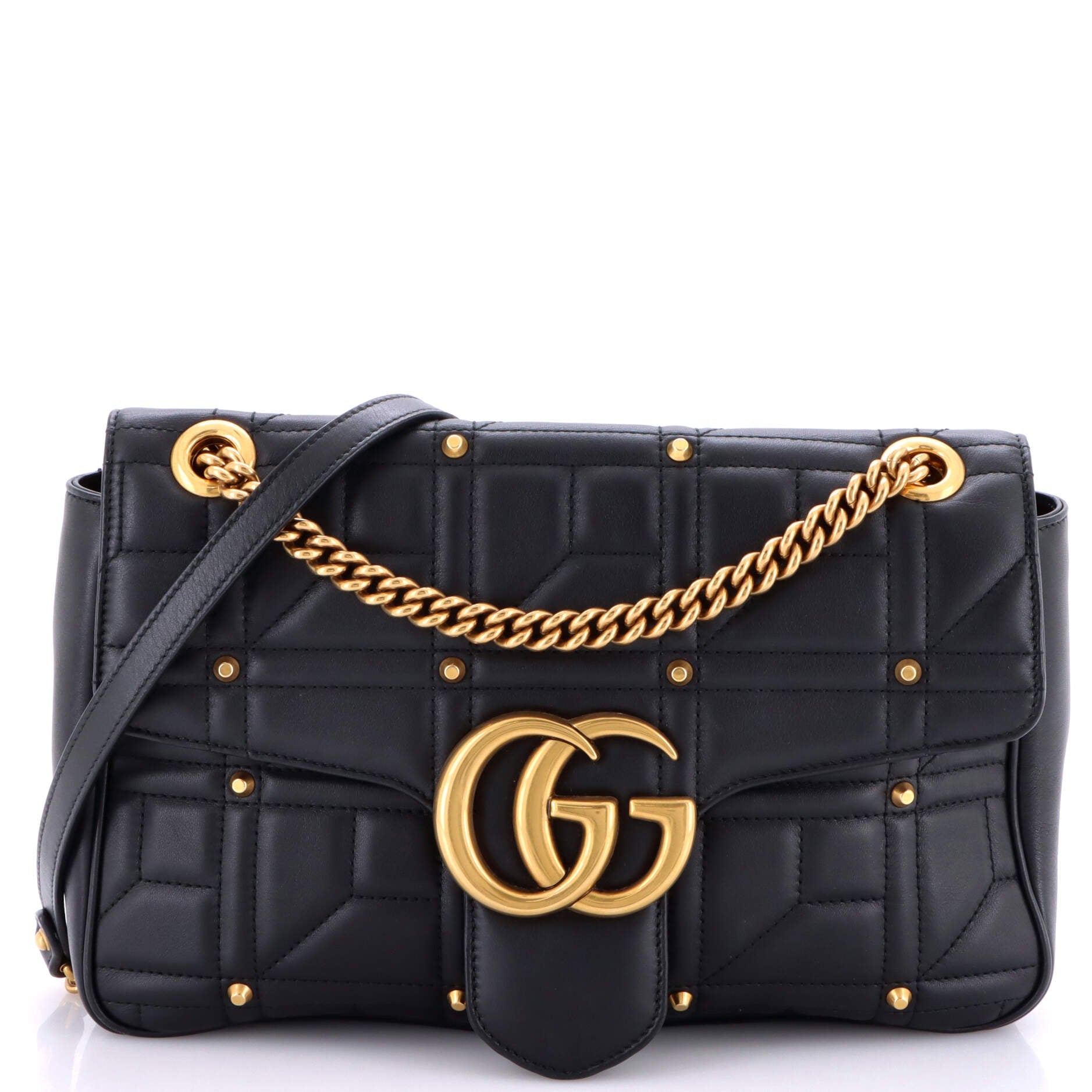 GG Marmont Flap Bag Studded Matelasse Leather Medium