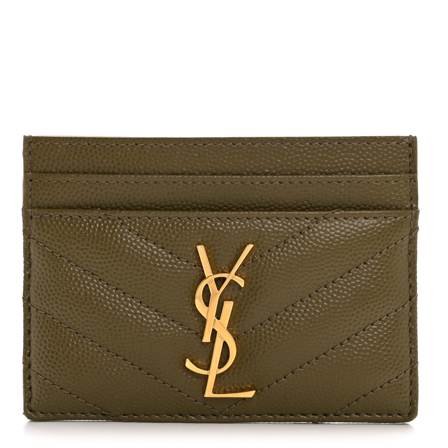 Grain De Poudre Matelasse Chevron Monogram Credit Card Case Vert Kaki