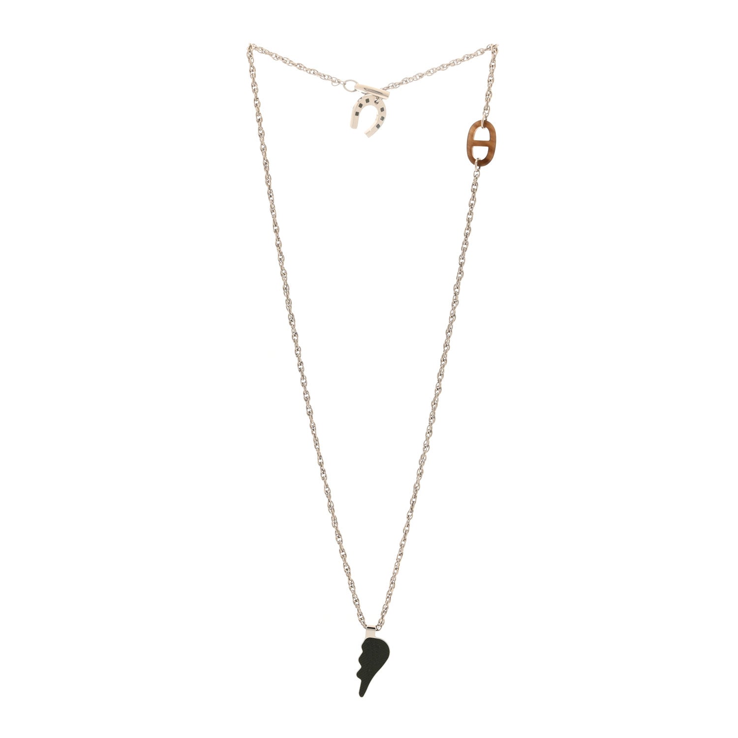 Palladium Buffalo Horn Lacquered Bon Voyage Necklace Black Dore