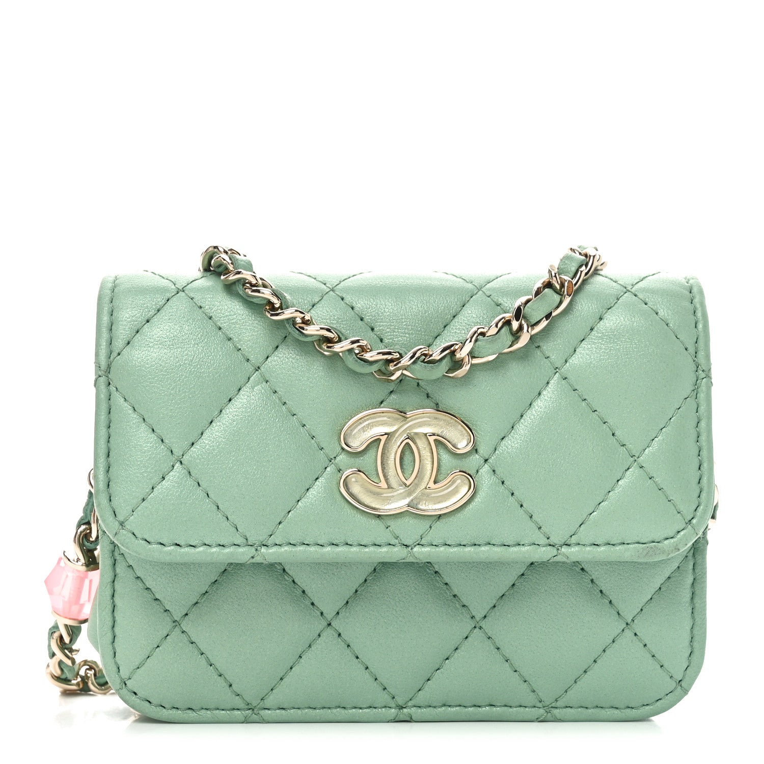 Lambskin Resin Quilted Mini Heart Flap Light Green