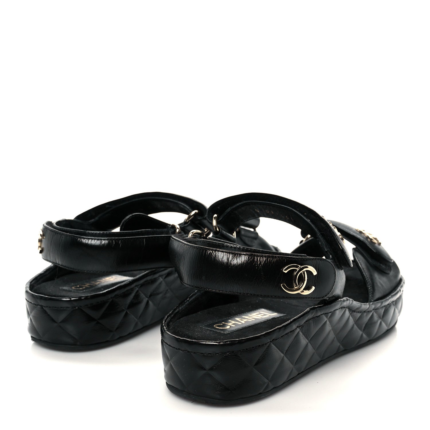 Shiny Calfskin Logo Platform Sandals 41 Black